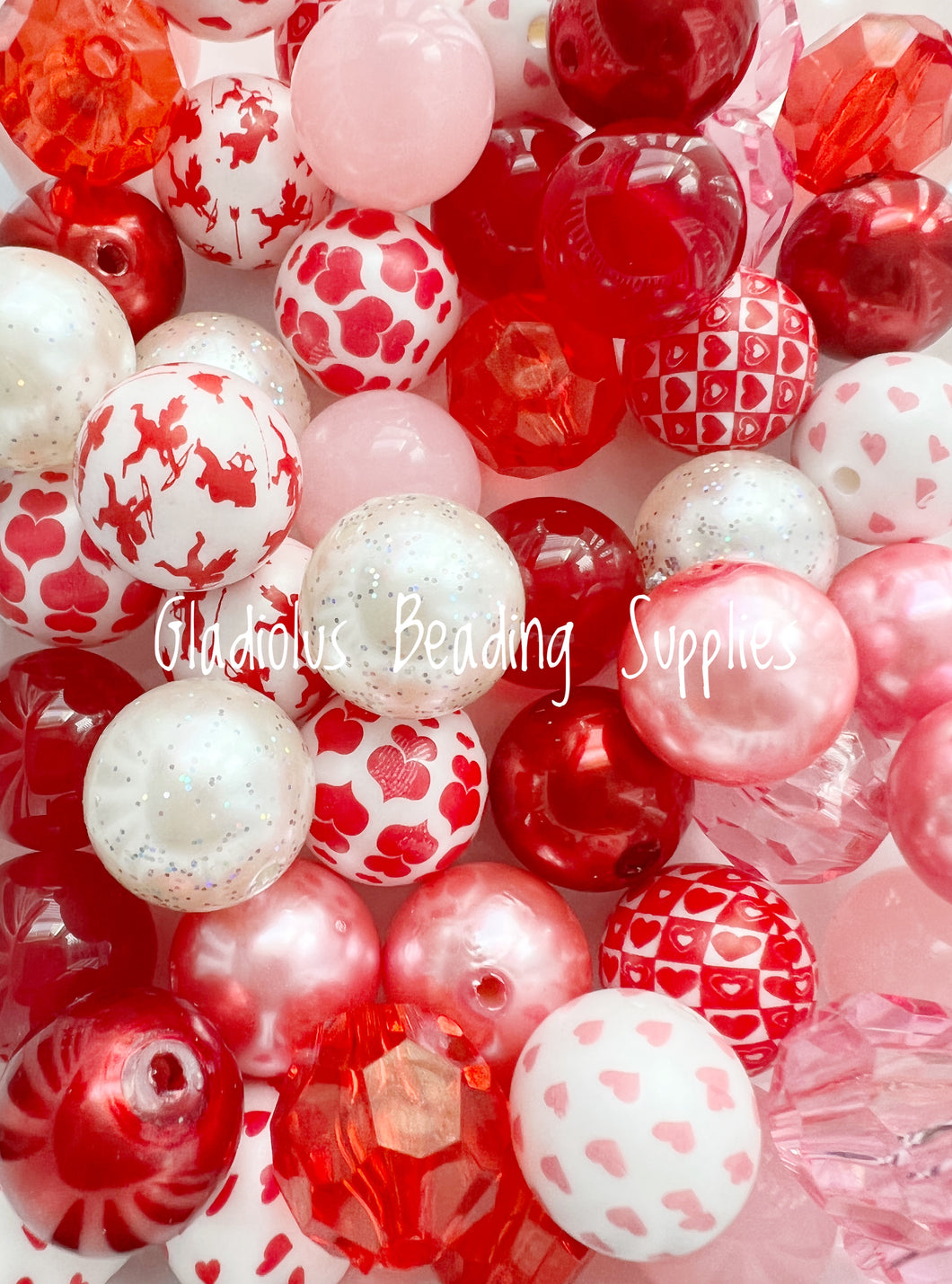 50 Qty 20mm Valentine Theme Mixed Beads - Acrylic Mixed Beads - Chunky Beads #119