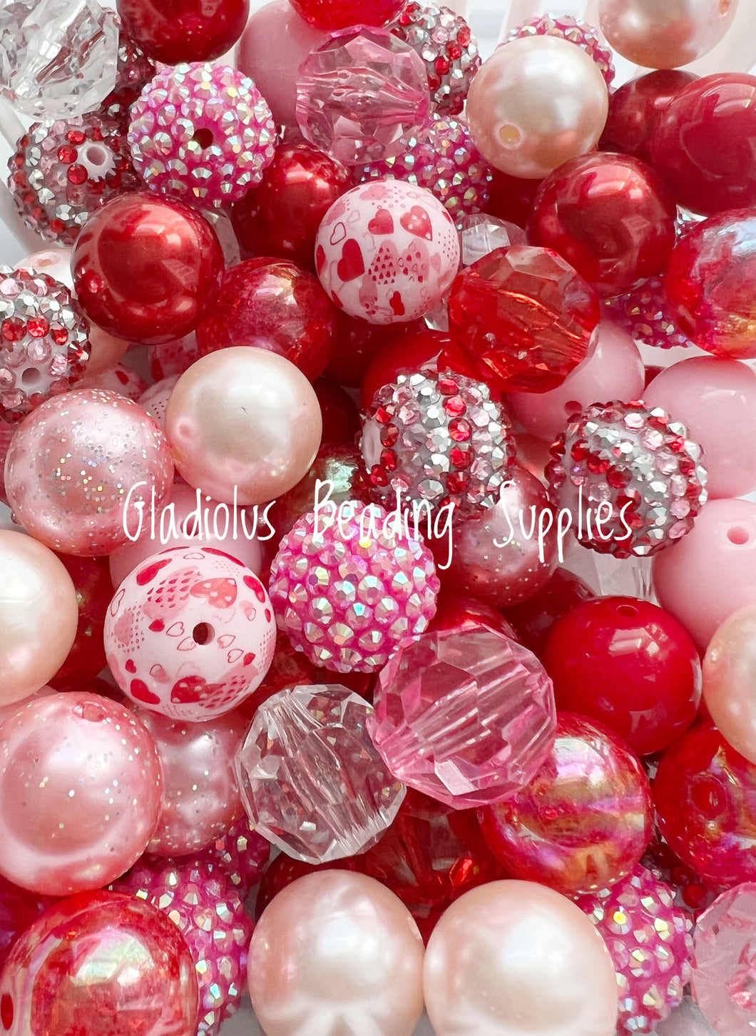 50 Qty 20mm Valentine Theme Mixed Beads - Acrylic Mixed Beads - Chunky Beads #118