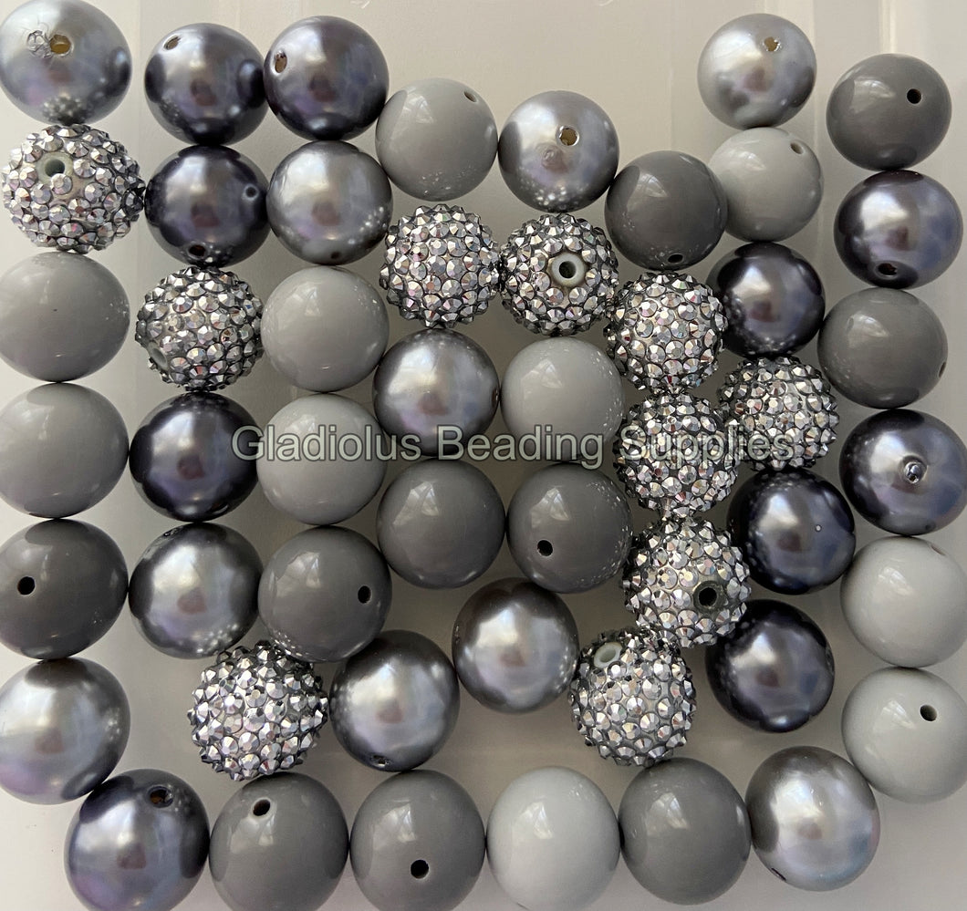 50 Qty 20mm Gray Mixed Beads - Acrylic Chunky Beads - Chunky Beads #70