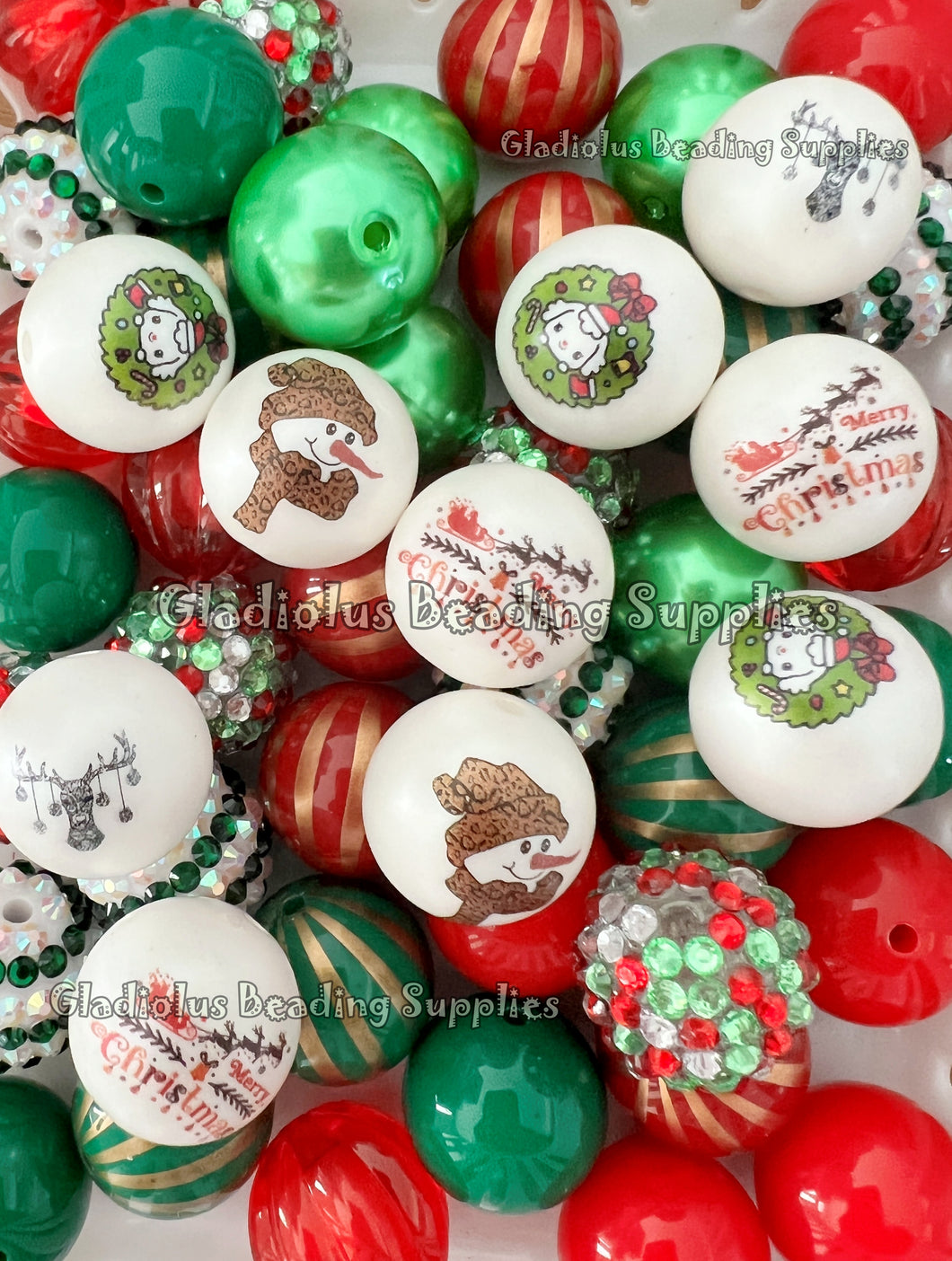 50 Qty 20mm Christmas Mixed Beads #16 - Acrylic Mixed Beads - Chunky Beads #167