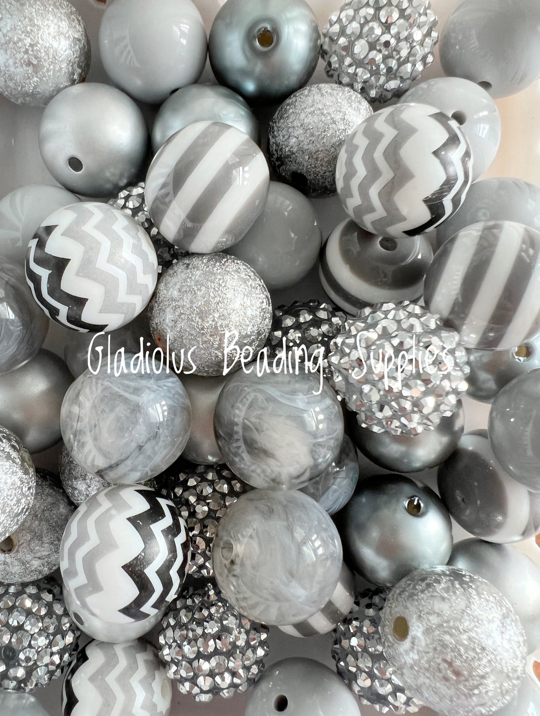 50 Qty 20mm Grey Mixed Beads - Acrylic Mixed Beads - Chunky Beads #145