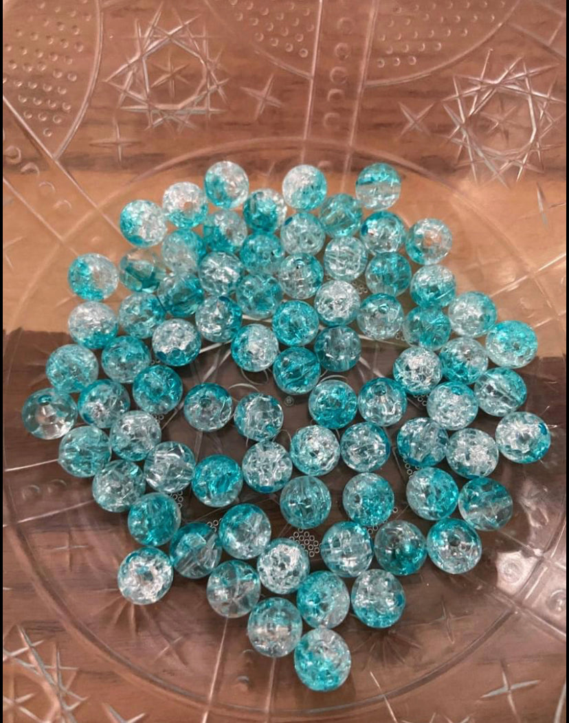 100 pcs 8mm Acrylic Cracked Crystal Beads - Blue Beads - For Jewelry Making