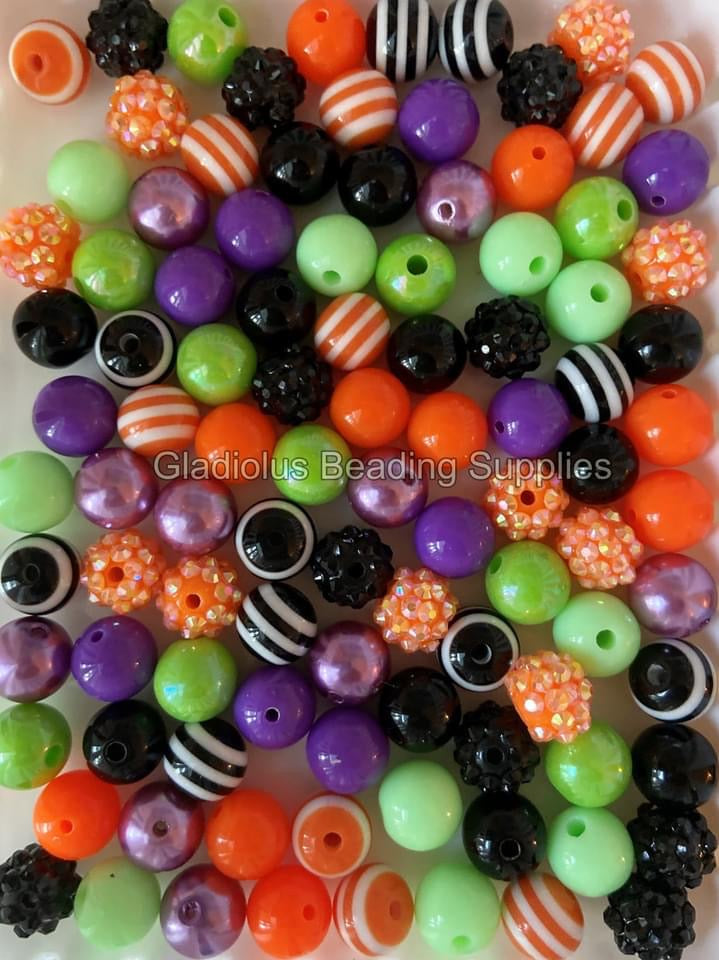 100qty 12mm Set #1 Halloween Mixed Beads - Acrylic Beads - Bubblegum Beads - Chunky Beads #1219