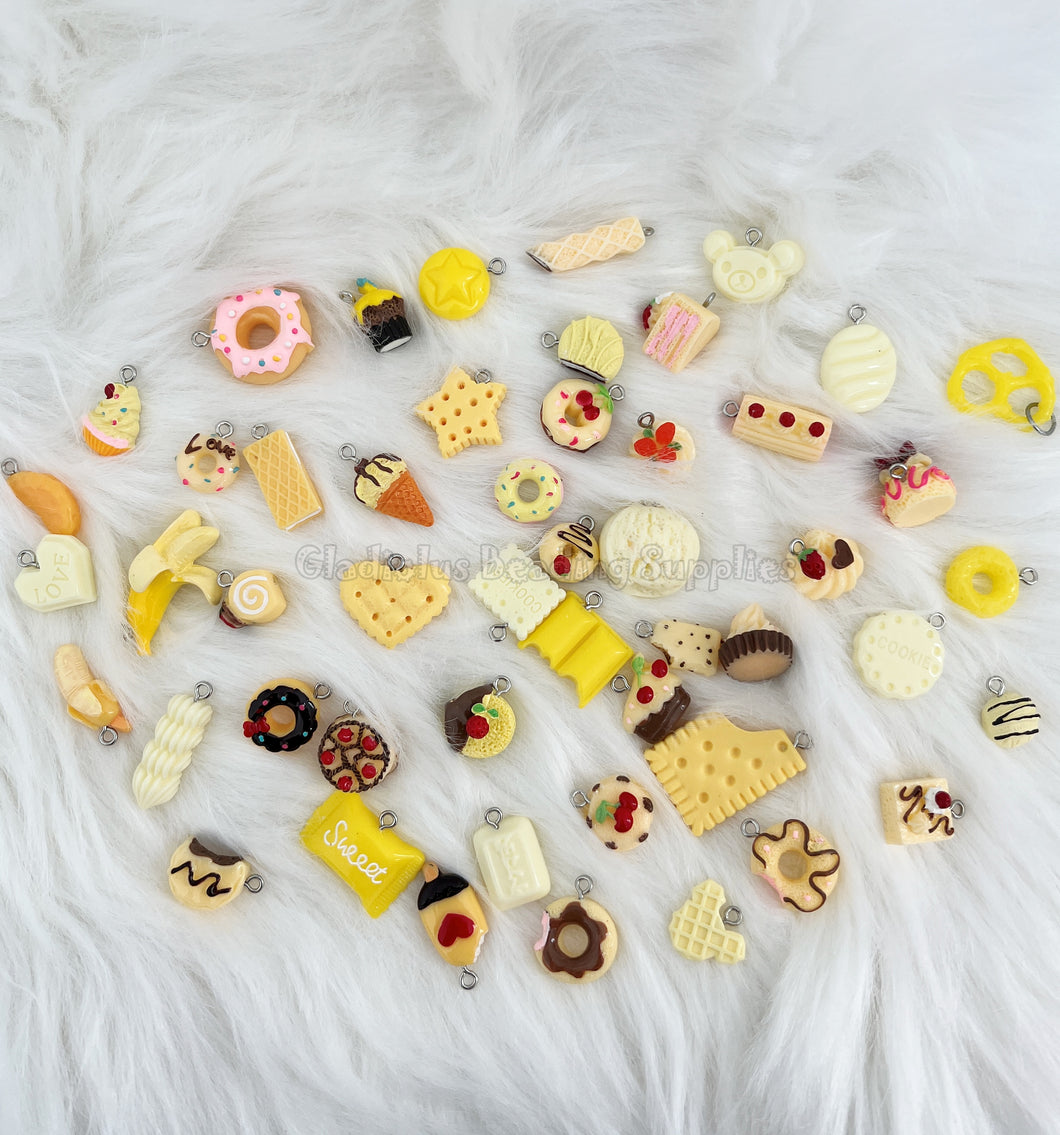 50 Pcs Random Mixed Charm In Resin Material - Candy/Food Design For Crafting Supplies *Flat Back*  CR001