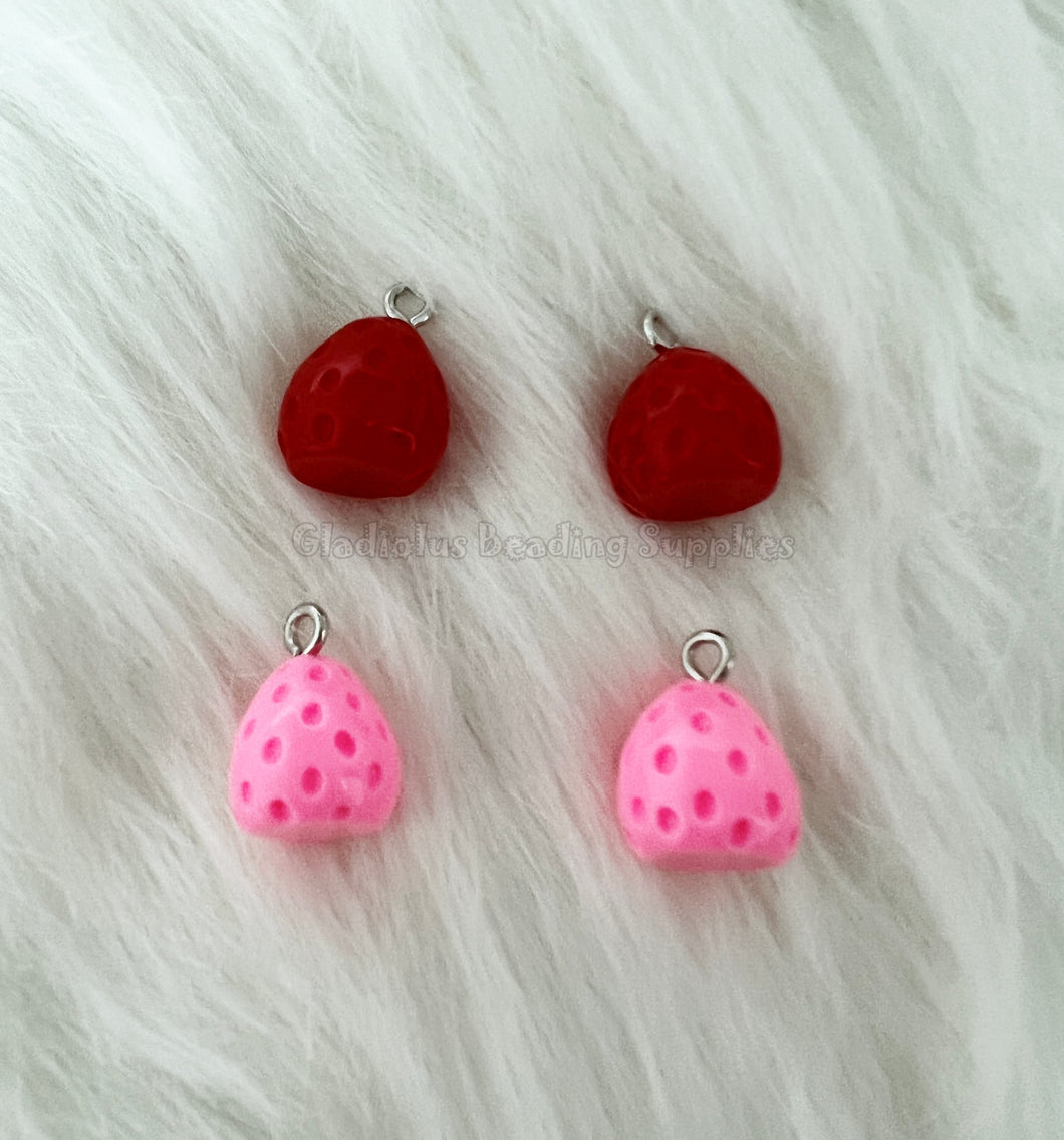 4 Pcs Tiny Strawberry Charm In Resin Material - Tiny Strawberry Design For Crafting Supplies *Flat Back*  CR005