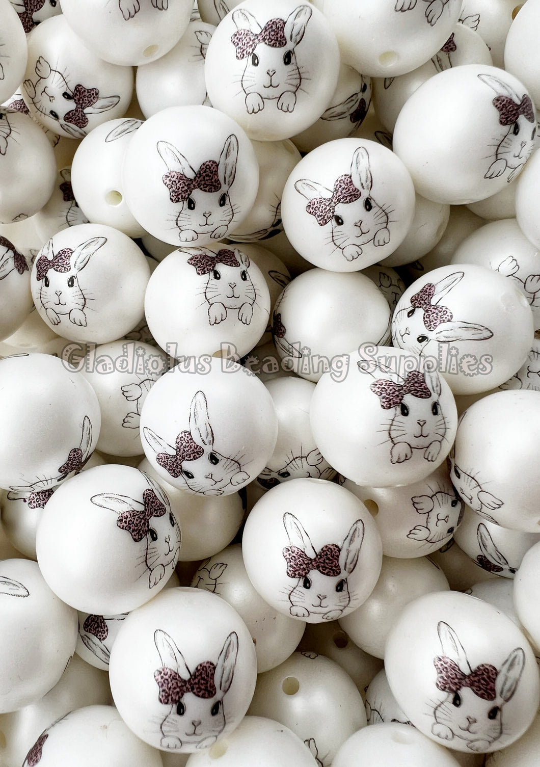 20mm Bunny Matte Print - Easter White Acrylic Matter Beads - Bubblegum Beads - Chunky Beads