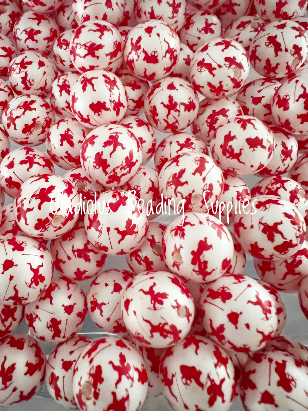 20mm Cupid Valentine Matte Print - White Acrylic Matter Beads - Bubblegum Beads - Chunky Beads