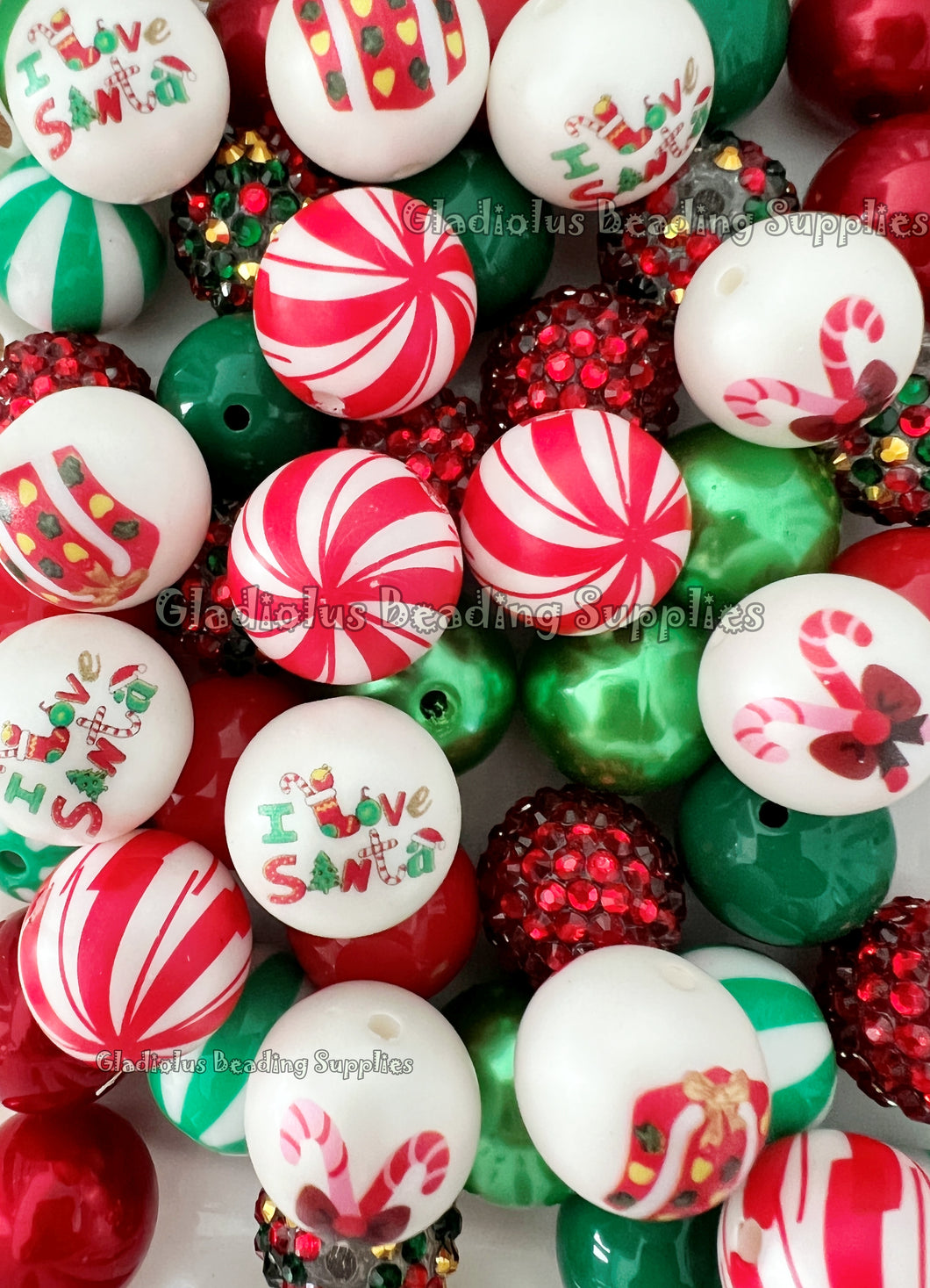 50 Qty 20mm Christmas Mixed Beads #15 - Acrylic Mixed Beads - Chunky Beads #166