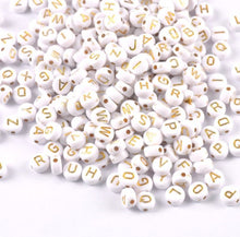 Load image into Gallery viewer, 200 pcs 4*7mm Acrylic Round Letter Beads - White Background - For Jewelry Making
