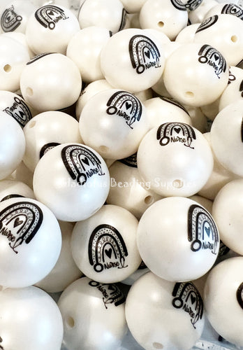 20mm Marijuana Love Inspired Print on Matte White Bubblegum Beads