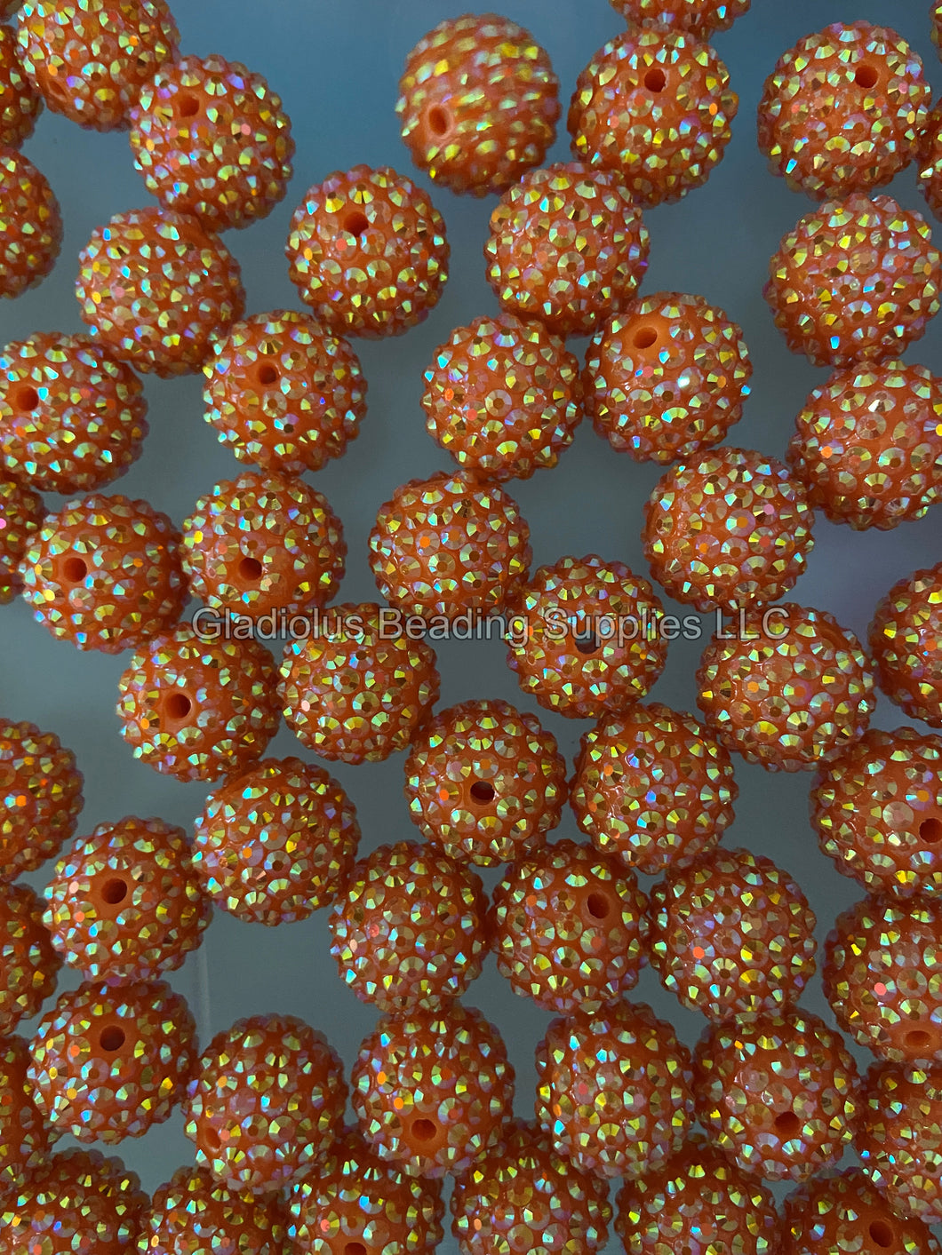 20mm Orange Rhinestone Beads - Acrylic  Beads - Bubblegum Beads - Chunky Beads