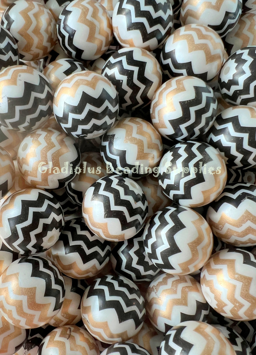 20mm Gold/Black Chevron Beads - Acrylic Matte Chevron Beads - Bubblegum Beads - Chunky Beads