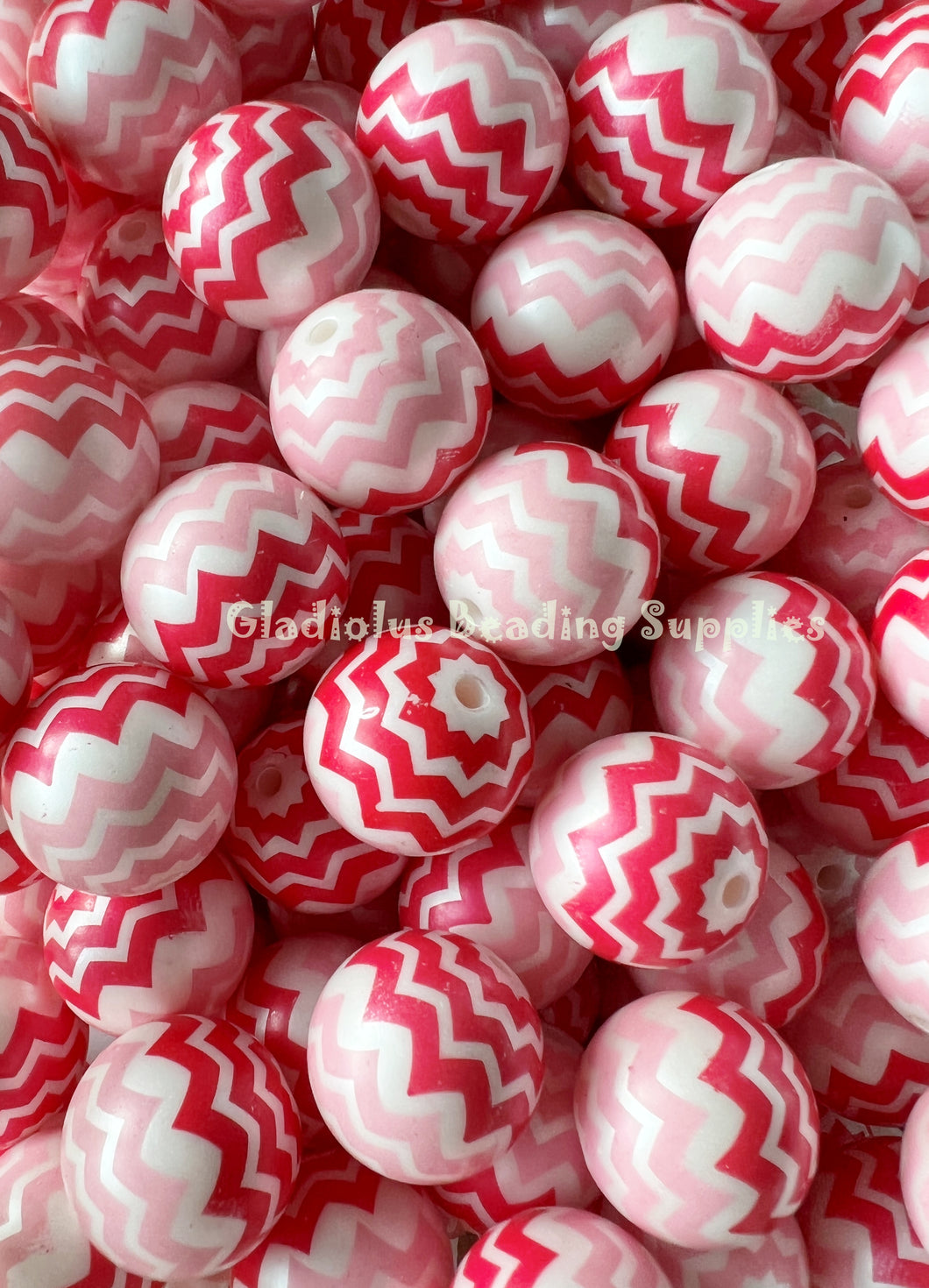 20mm Pink/Red Matte Chevron Beads - Acrylic Matte Chevron Beads - Bubblegum Beads - Chunky Beads