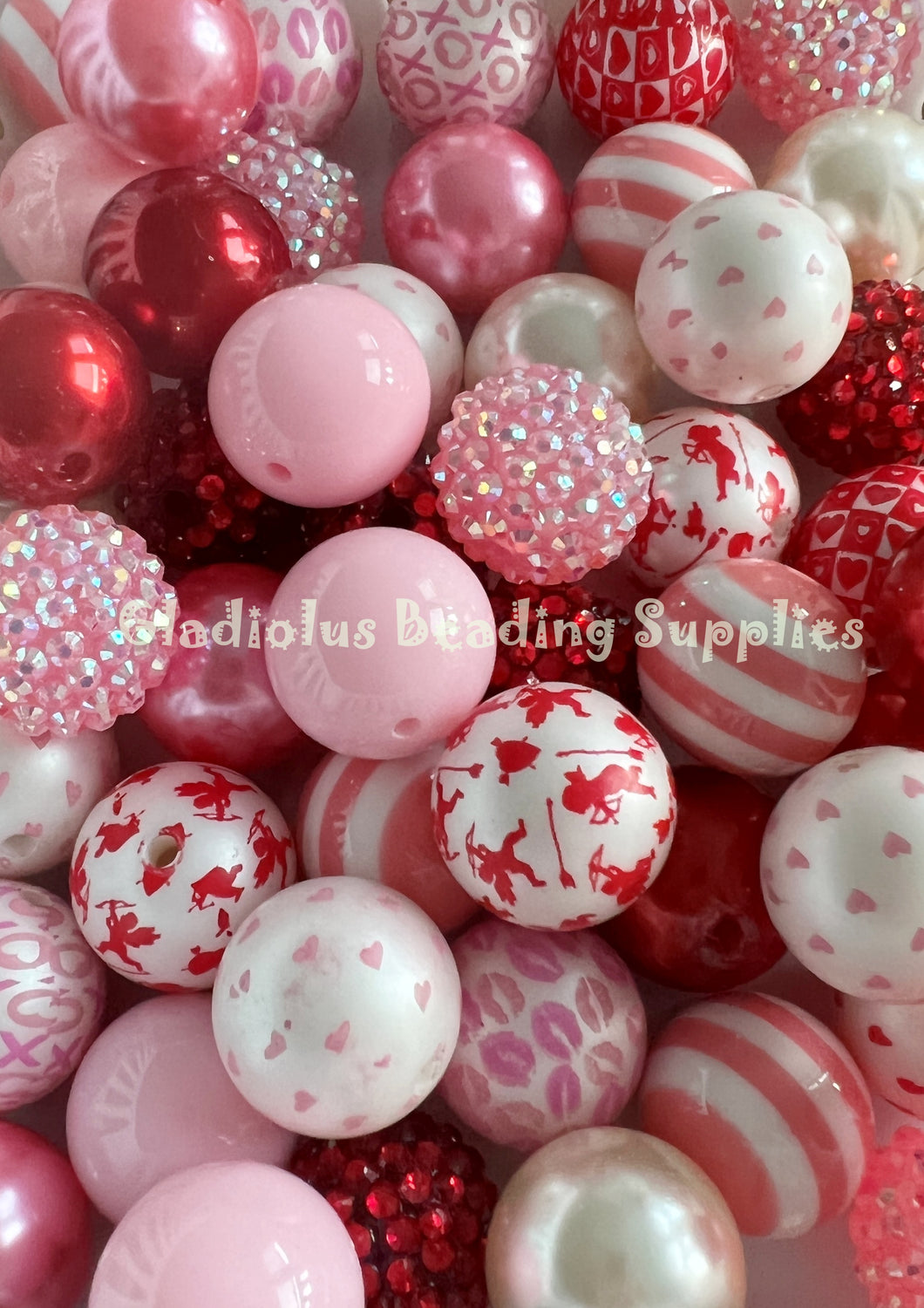 50 Qty 20mm Valentine Theme Mixed Beads - Acrylic Mixed Beads - Chunky Beads #117