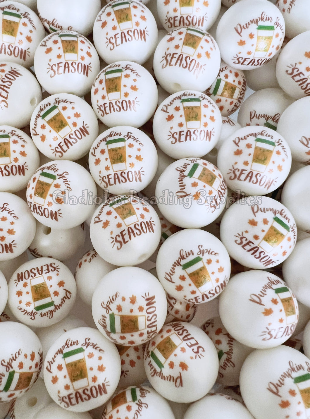 20mm Pumpkin Spice Season Matte Print - White Acrylic Matter Beads - Bubblegum Beads - Chunky Beads - Fall Beads