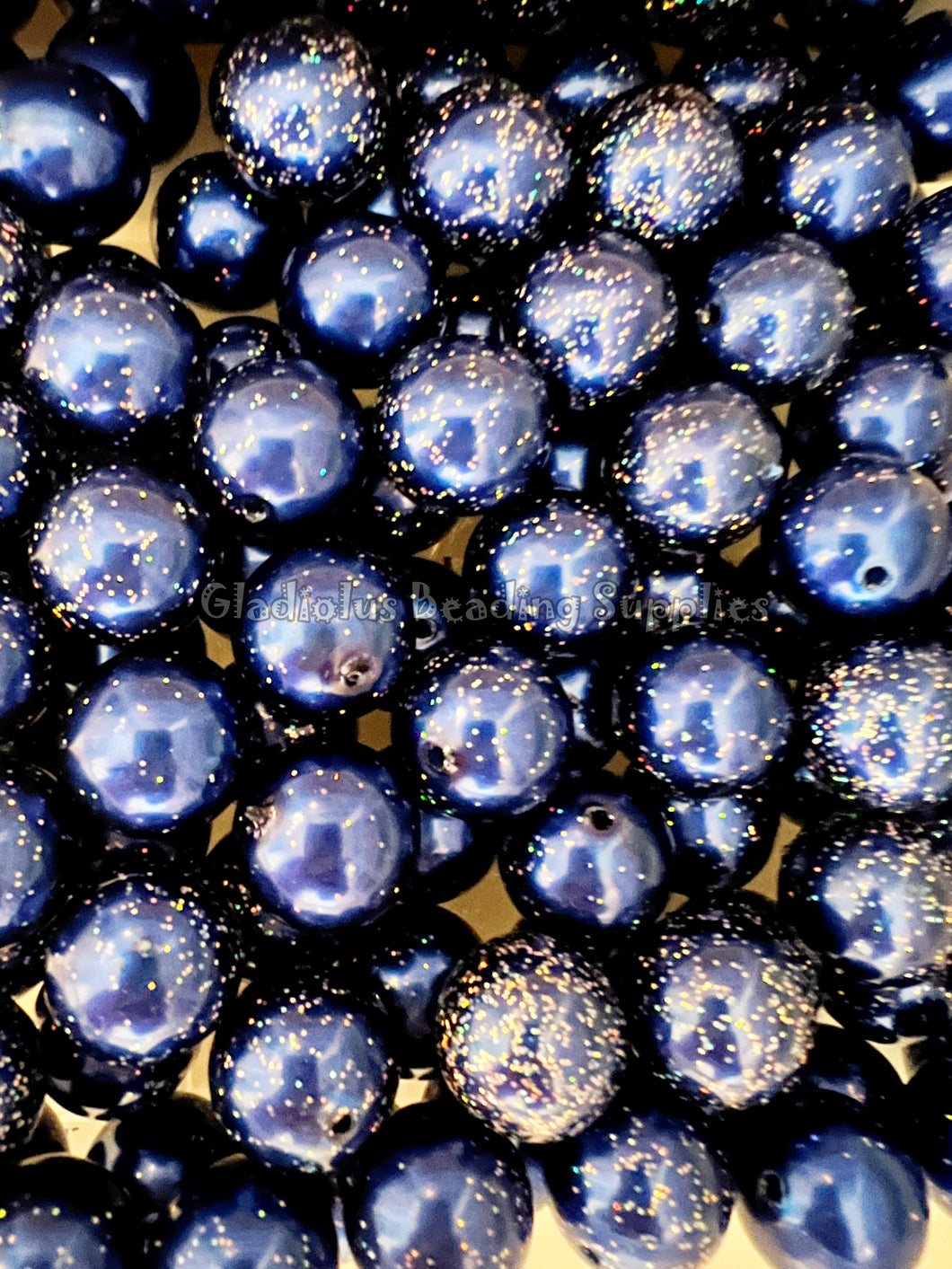 20mm Blue Glitter Look Beads - Acrylic Beads - Bubblegum Beads - Chunky Beads