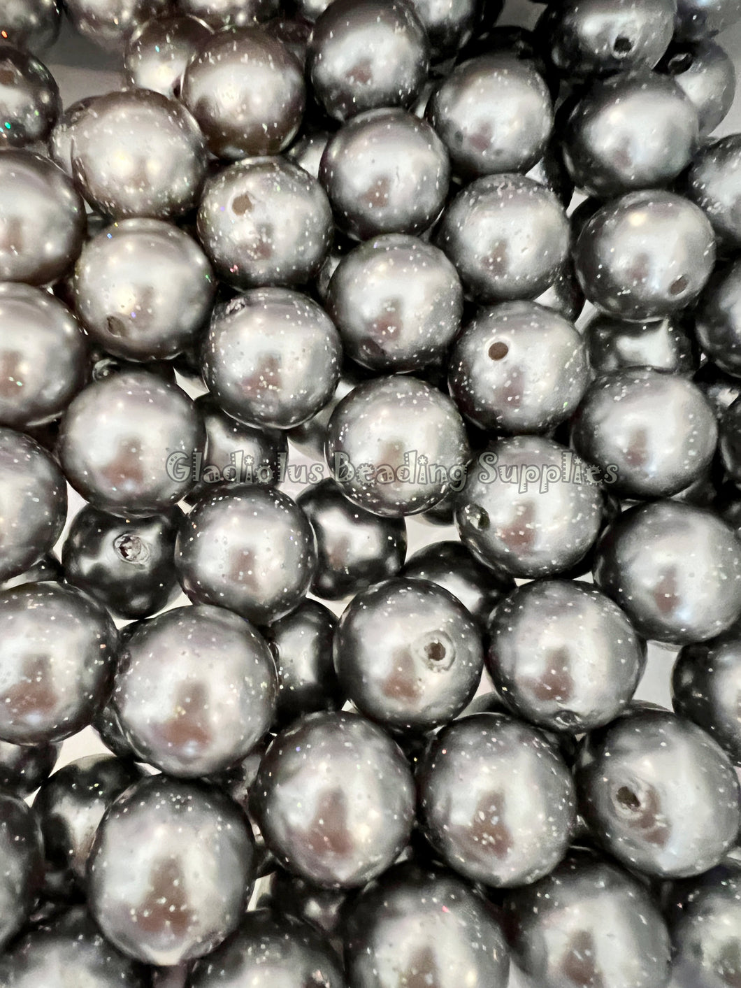 20mm Grey Glitter Look Beads - Acrylic Beads - Bubblegum Beads - Chunky Beads