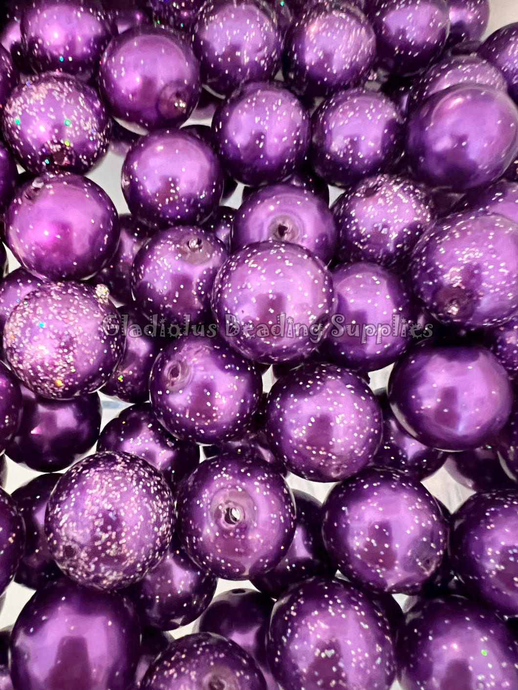 20mm Purple Glitter Look Beads - Acrylic Beads - Bubblegum Beads - Chunky Beads