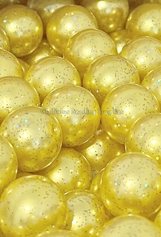 20mm Yellow Glitter Look Beads - Acrylic Beads - Bubblegum Beads - Chunky Beads