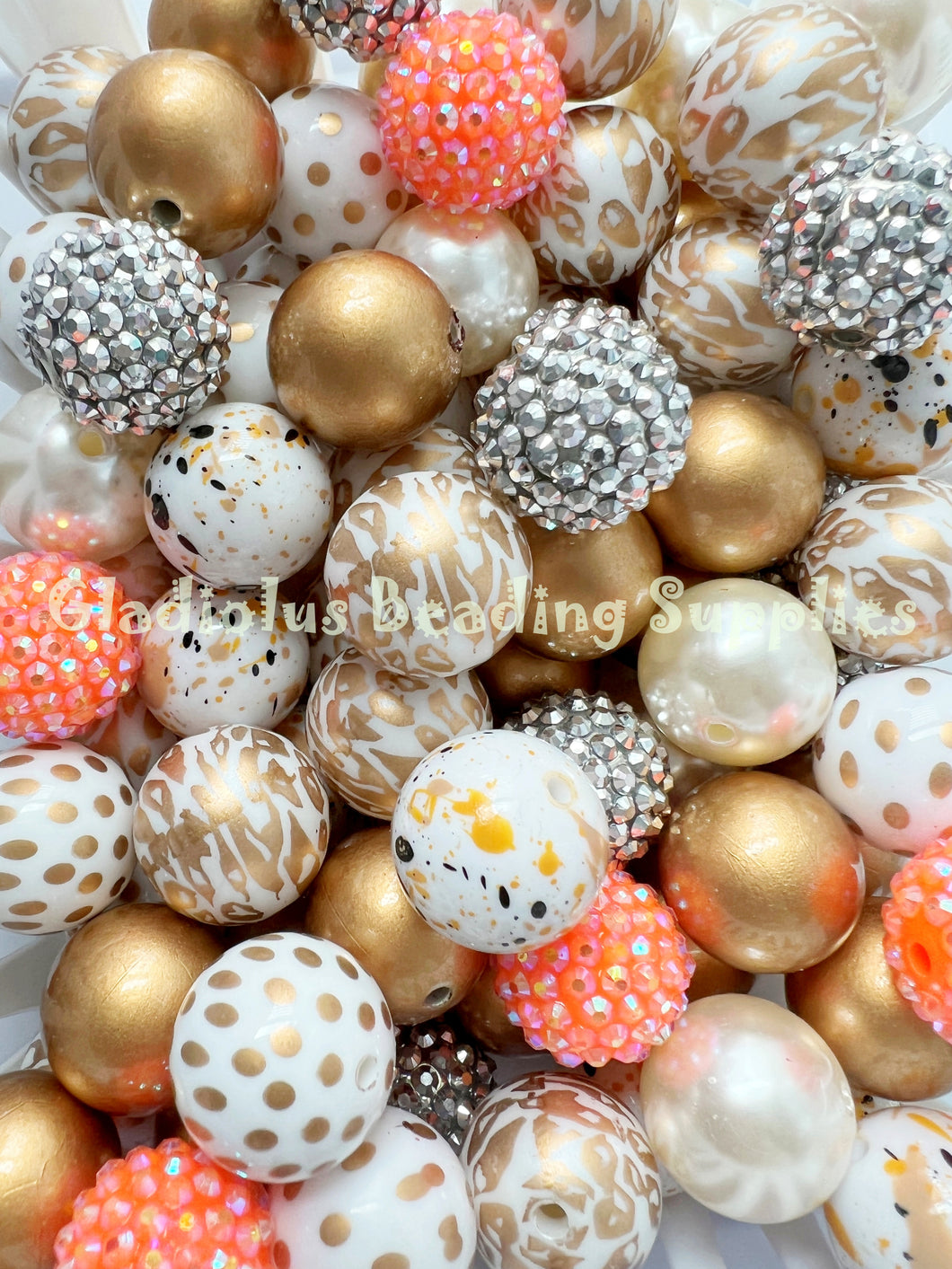 50 Qty 20mm Golden Mixed Beads - Acrylic Solid Beads - Chunky Beads #120