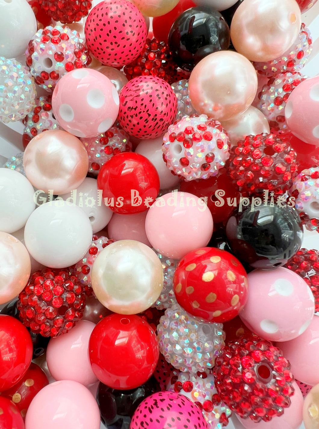 50 Qty 20mm Red/Pink/Black Mixed Beads - Acrylic Solid Beads - Chunky Beads #121