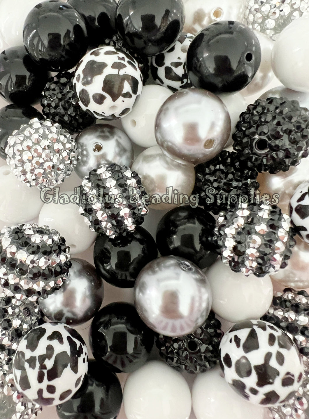 50 Qty 20mm Cow Mixed Beads - Acrylic Mixed Beads - Chunky Beads #178