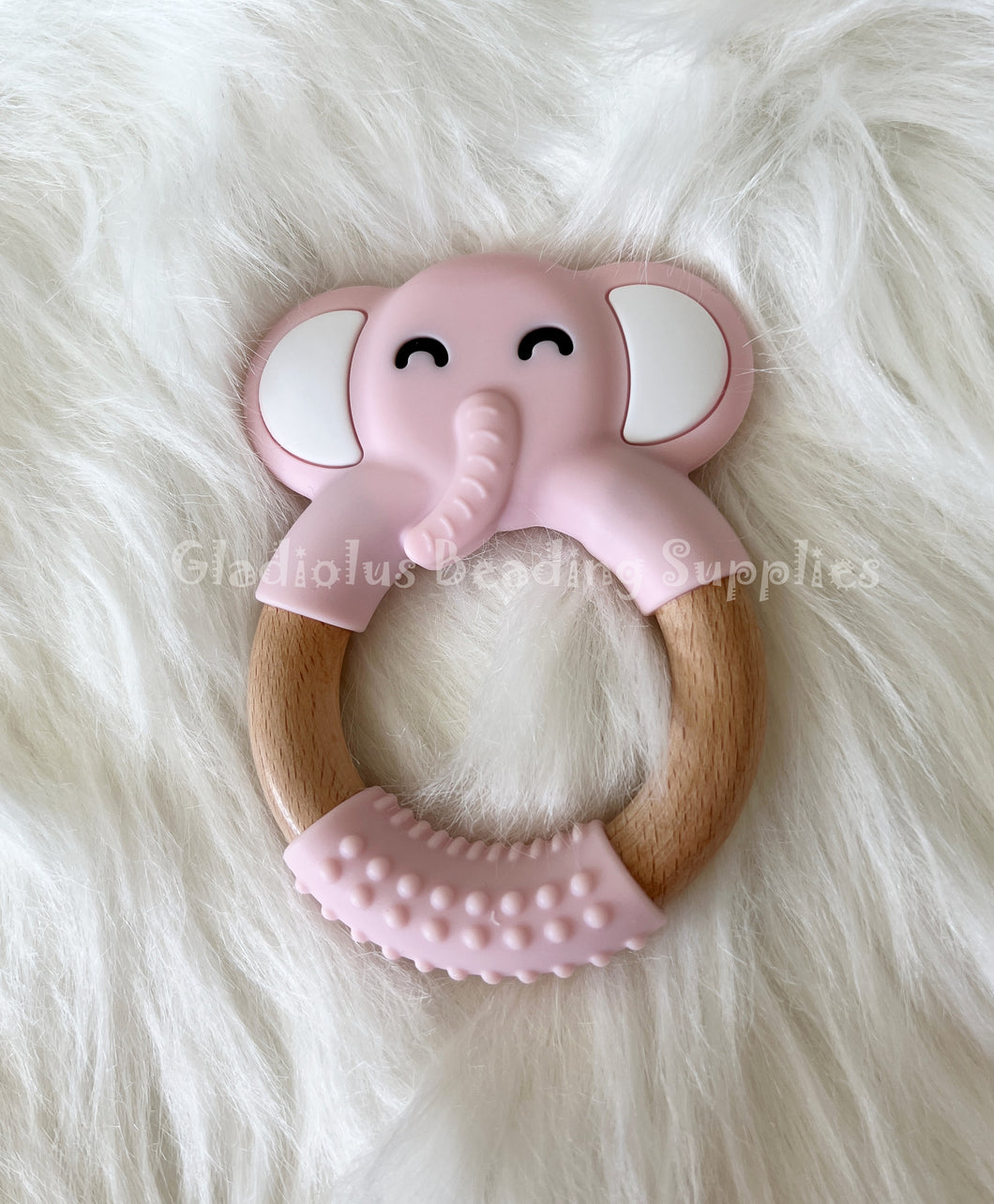 Elephant  With Wooden Ring Teether, Silicone Teether BPA free , Food Grade Teether, Sensory Pendant Teether