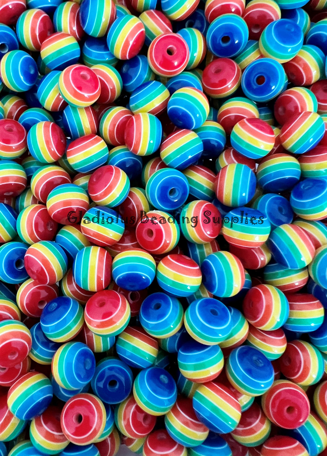 12mm Dark Rainbow Striped Acrylic Beads - Acrylic Striped Beads - Bubblegum Beads - Chunky Beads