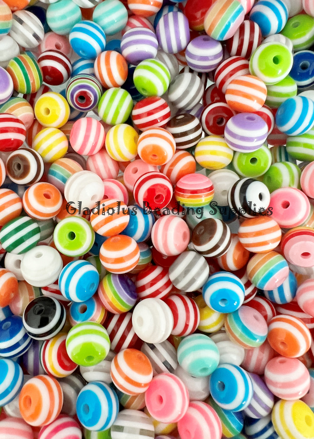 12mm Mixed Color Striped Acrylic Beads - Acrylic Striped Beads - Bubblegum Beads - Chunky Beads