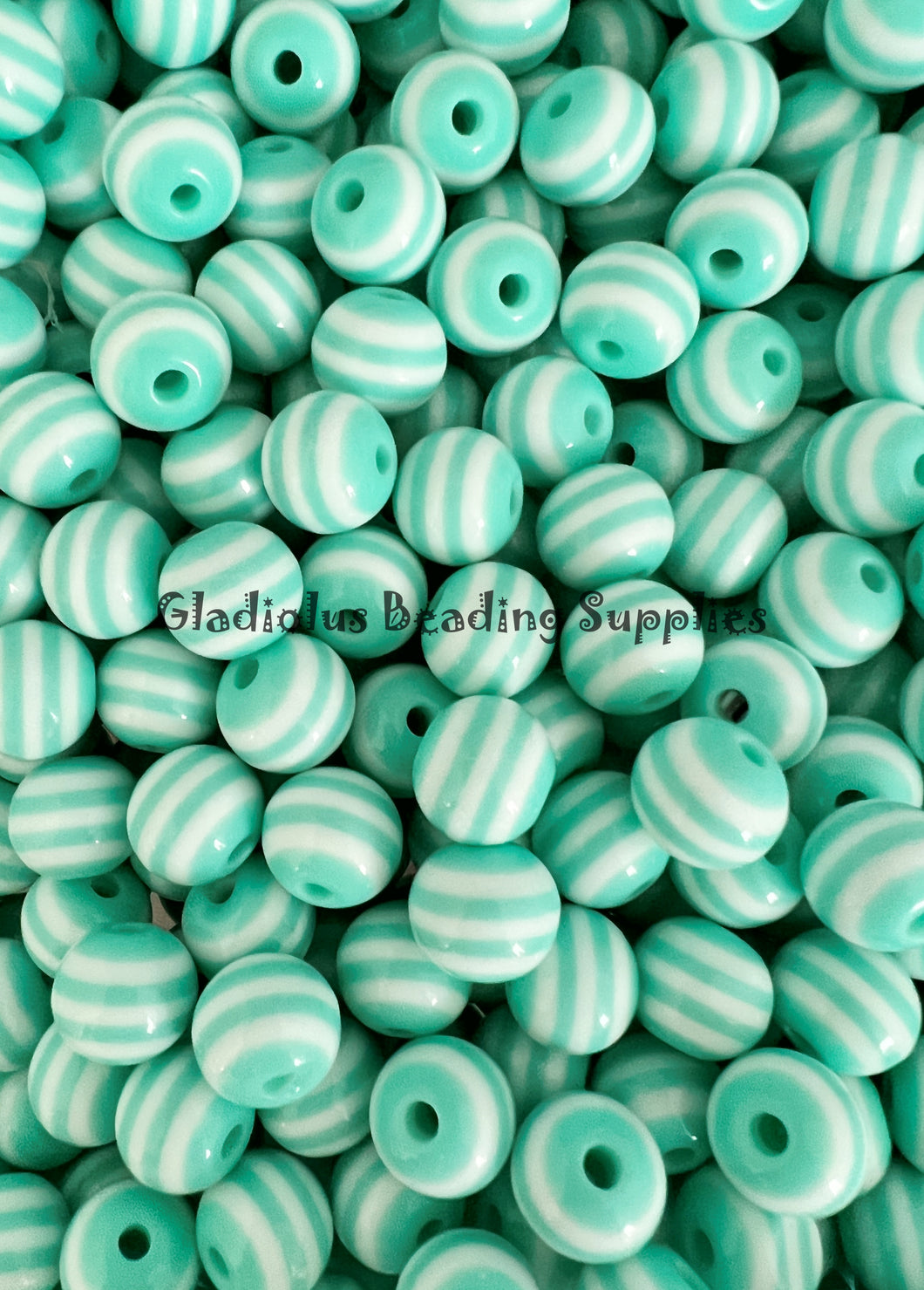 12mm Mint Striped Acrylic Beads - Acrylic Striped Beads - Bubblegum Beads - Chunky Beads