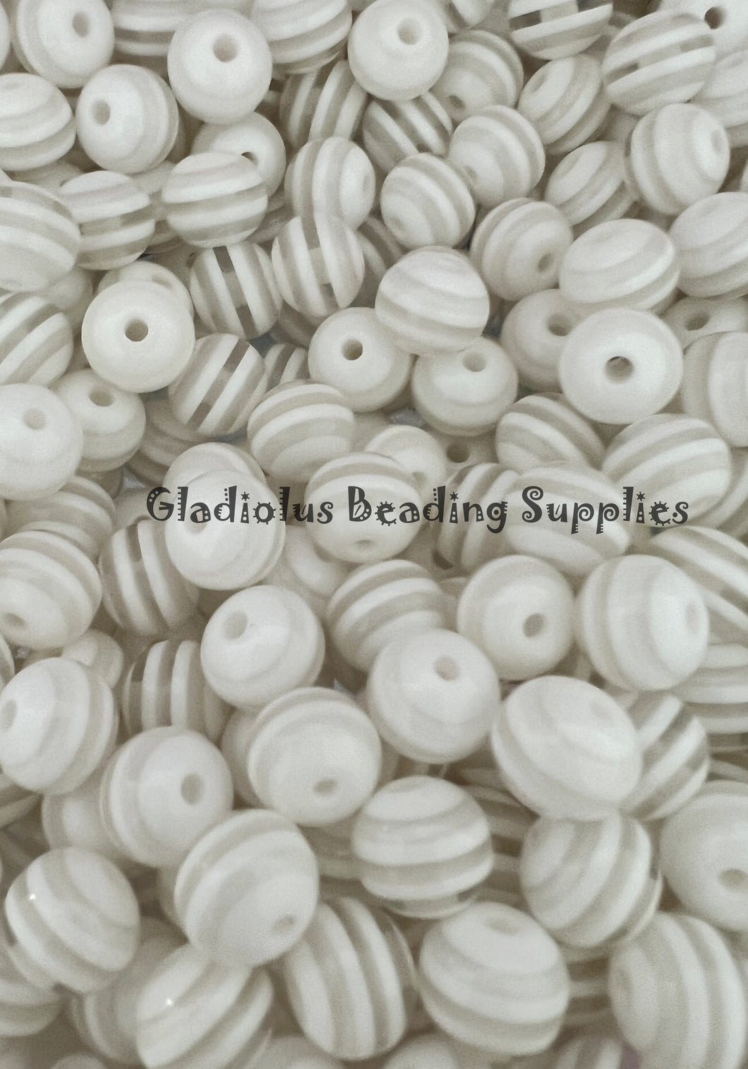 12mm White Striped Acrylic Beads - Acrylic Striped Beads - Bubblegum Beads - Chunky Beads