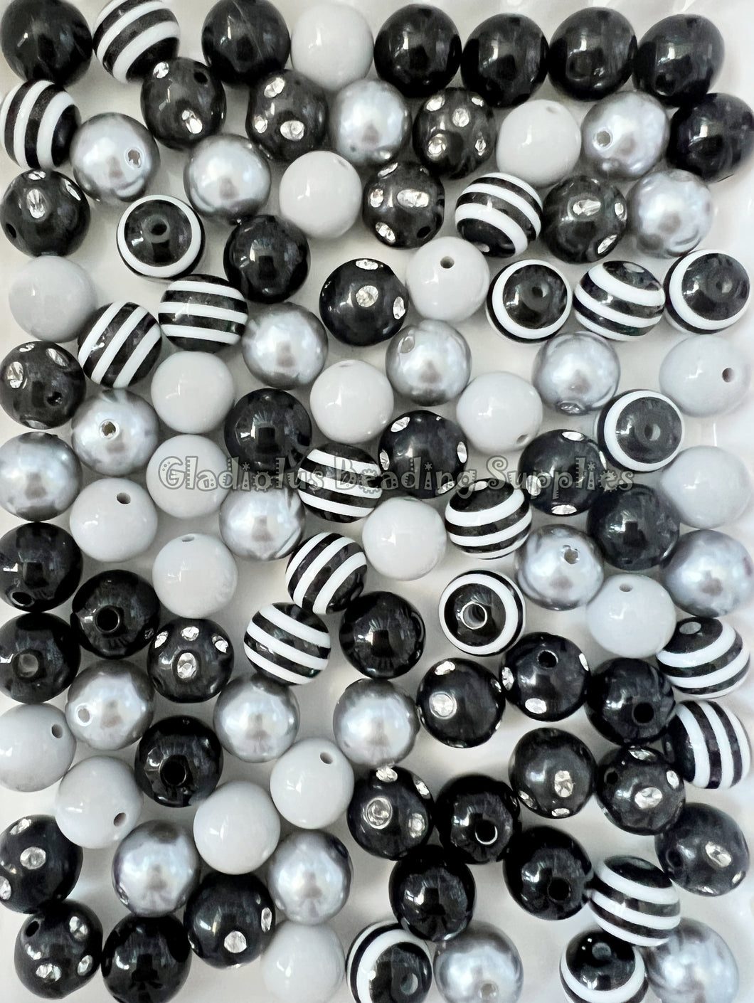 100qty 12mm Black/Gray Mixed Beads - Acrylic Solid Beads - Bubblegum Beads - Chunky Beads