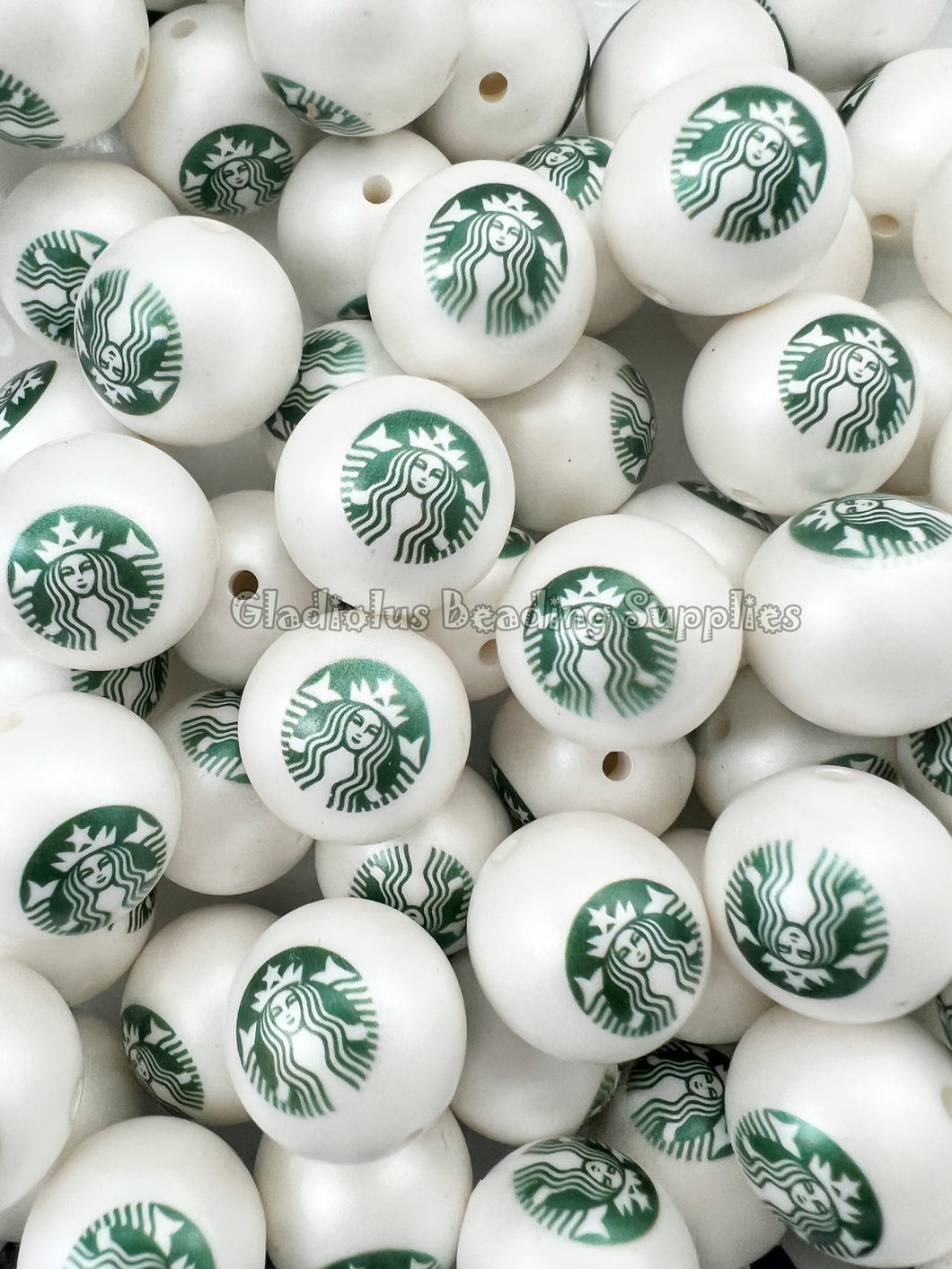 20mm Coffee Matte Print - White Acrylic Matte Beads - Bubblegum Beads - Chunky Beads