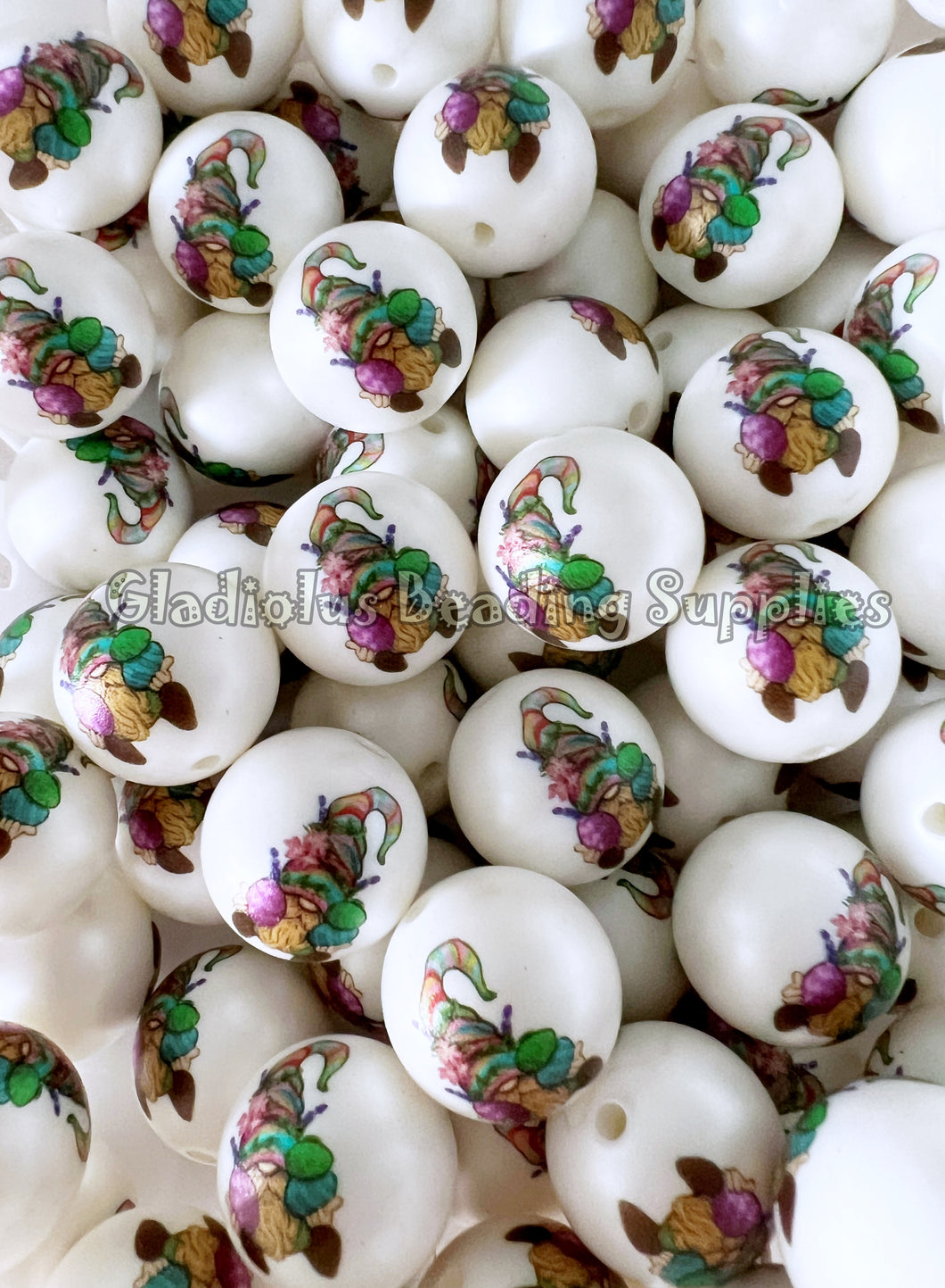 20mm Easter Gnome - Easter Matte Print - White Acrylic Matter Beads - Bubblegum Beads - Chunky Beads