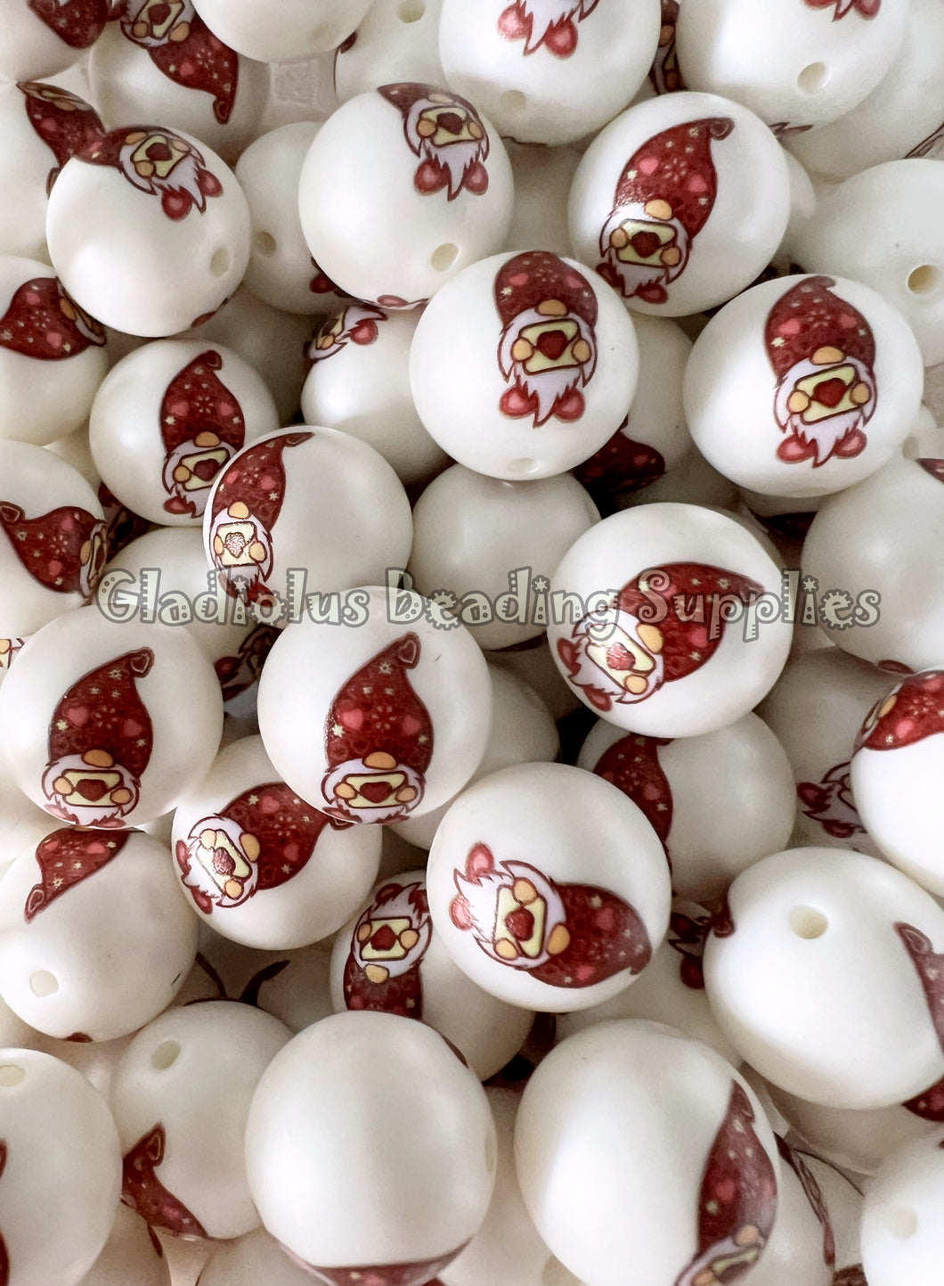 20mm Gnome/Letter Matte Print - White Acrylic Matter Beads - Bubblegum Beads - Chunky Beads