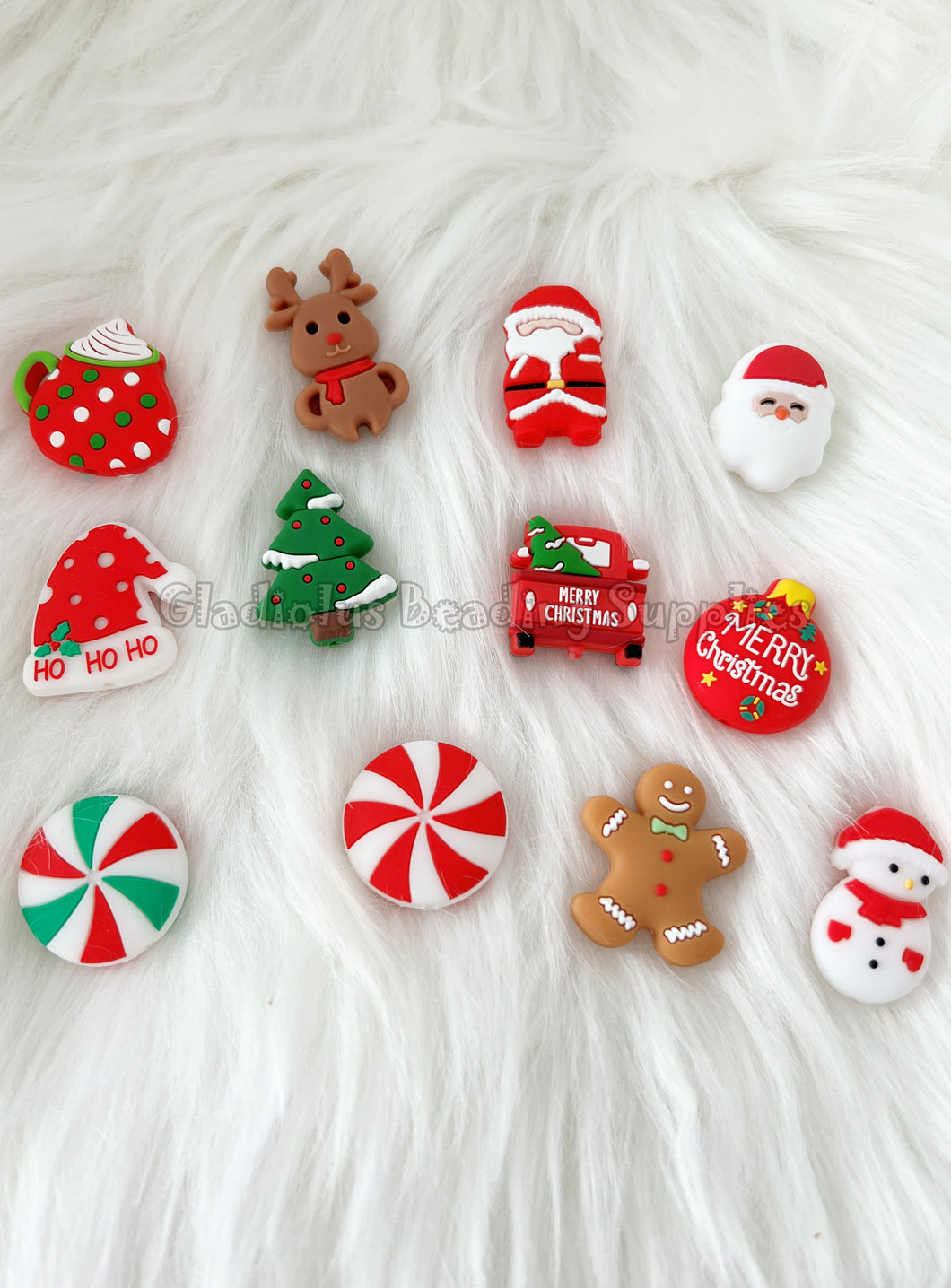 12 Pcs Tiny Christmas Beads  - Silicone Beads - Focal Beads