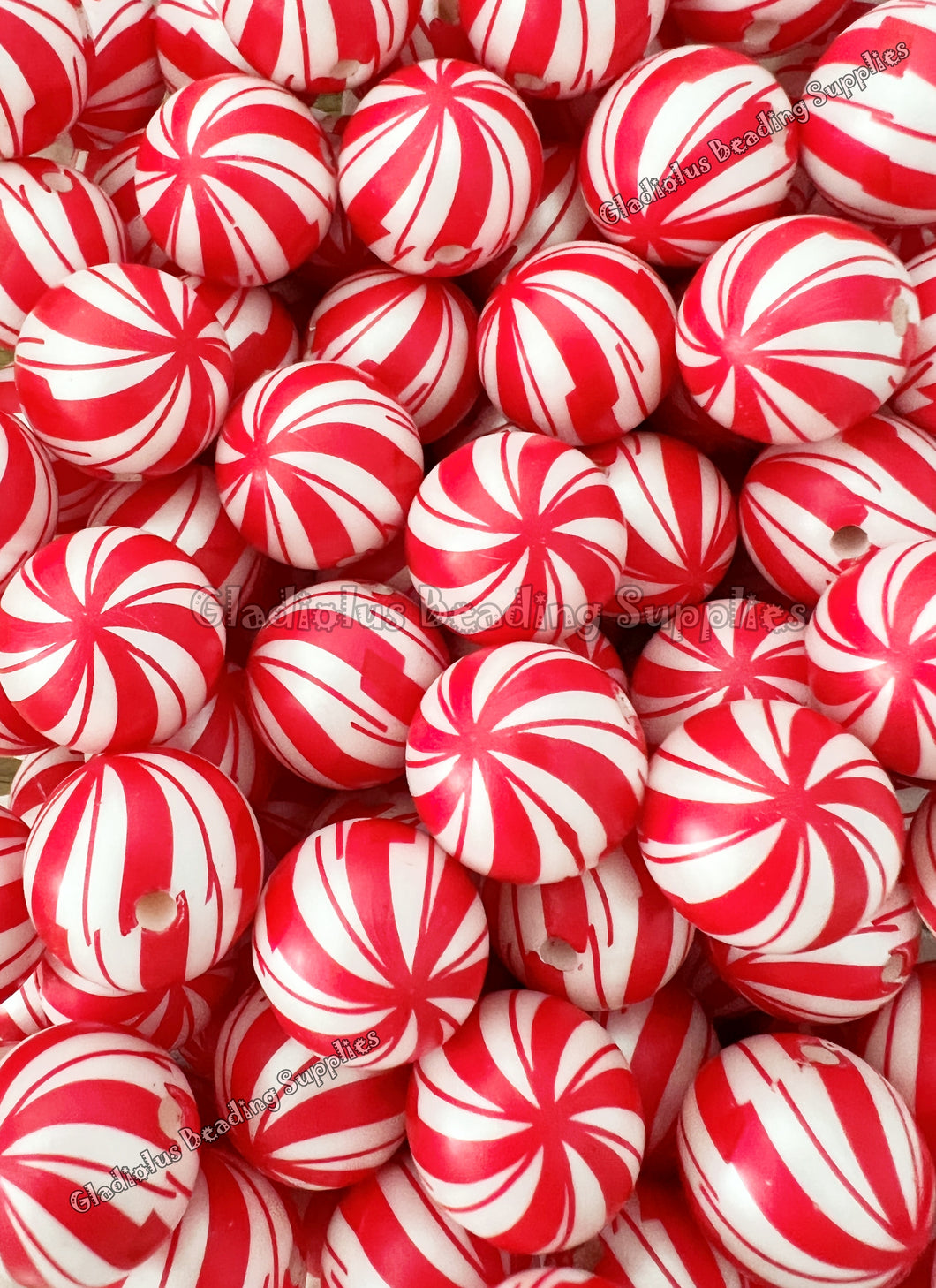 20mm Peppermint - Christmas Print - Matte Acrylic Beads - Bubblegum Beads - Chunky Beads