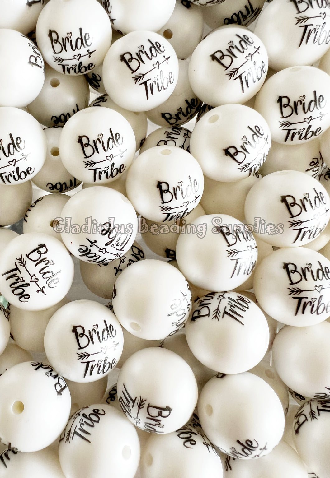 Bride/Tribe Matte Print - White Acrylic Matter Beads - Bubblegum Beads - Chunky Beads