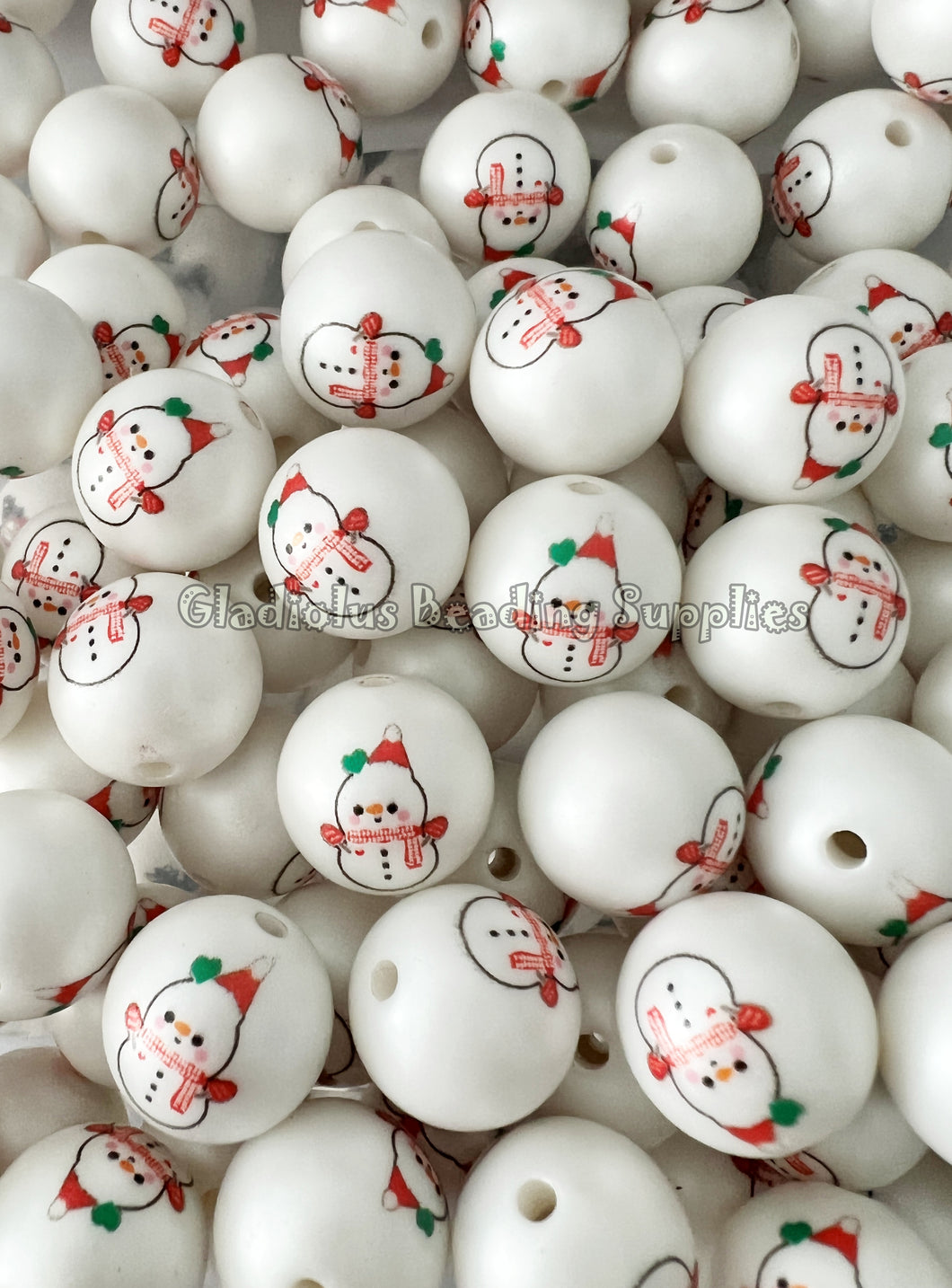 20mm Mini Snow Matte Print - White Acrylic Matter Beads - Bubblegum Beads - Valentine Chunky Beads