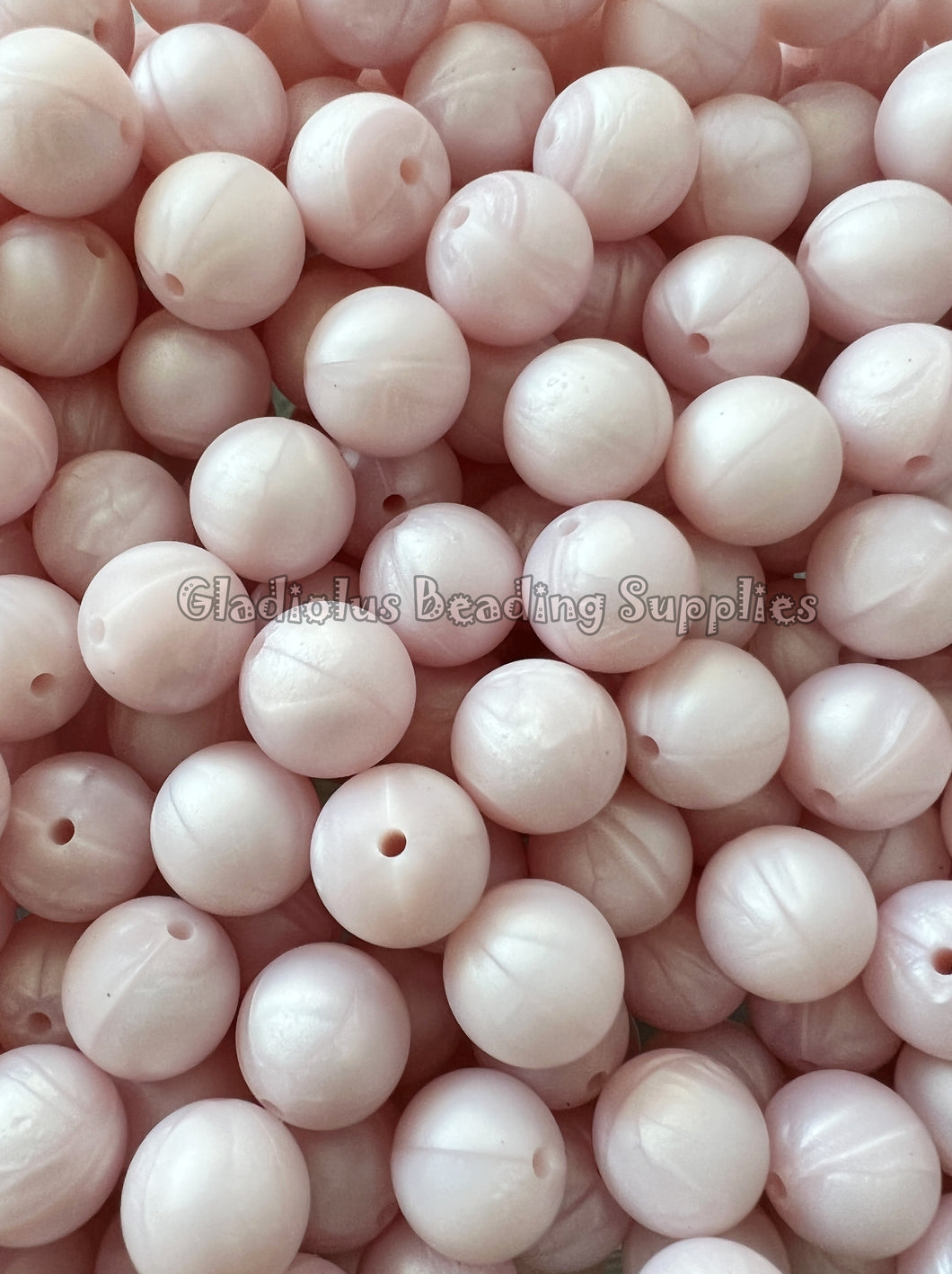 Light Pink Metallic Solid Color Beads, 15mm Round Silicone Bead, Teething Beads, BPA Free, Loose Beads.