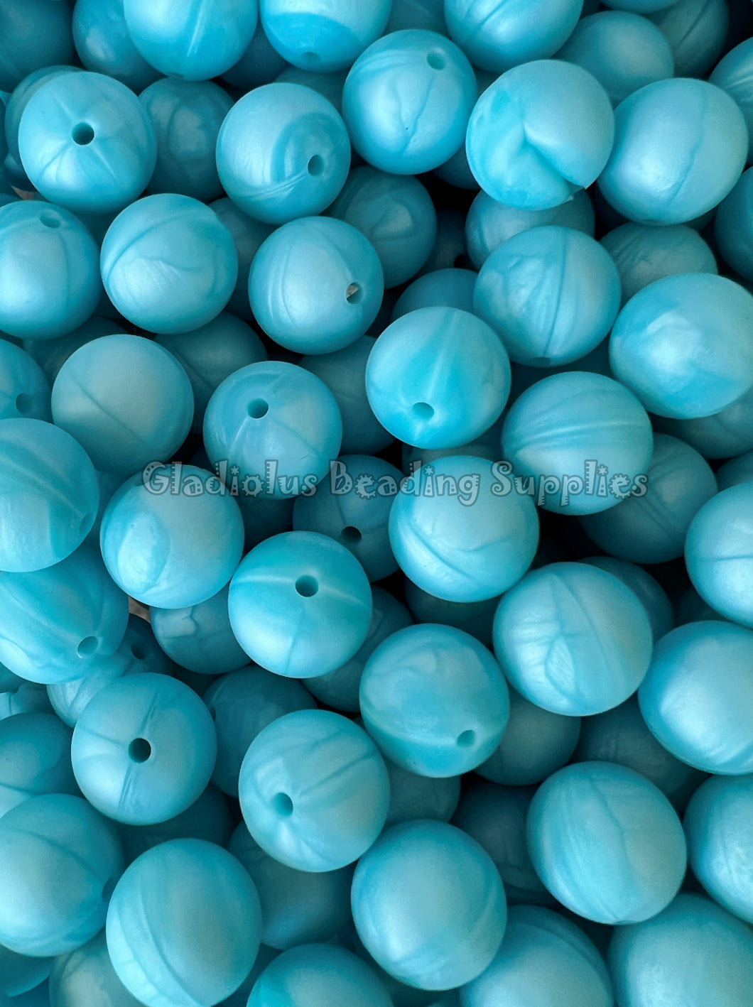 Blue Metallic Solid Color Beads, 15mm Round Silicone Bead, Teething Beads, BPA Free, Loose Beads.