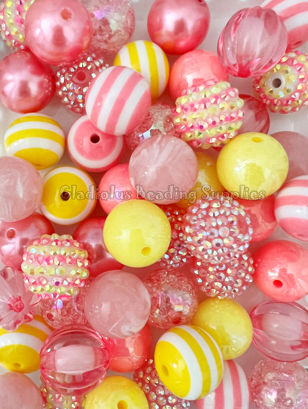 50 Qty 20mm Pink/Yellow Mixed Beads - Acrylic Mixed Beads - Chunky Beads #137