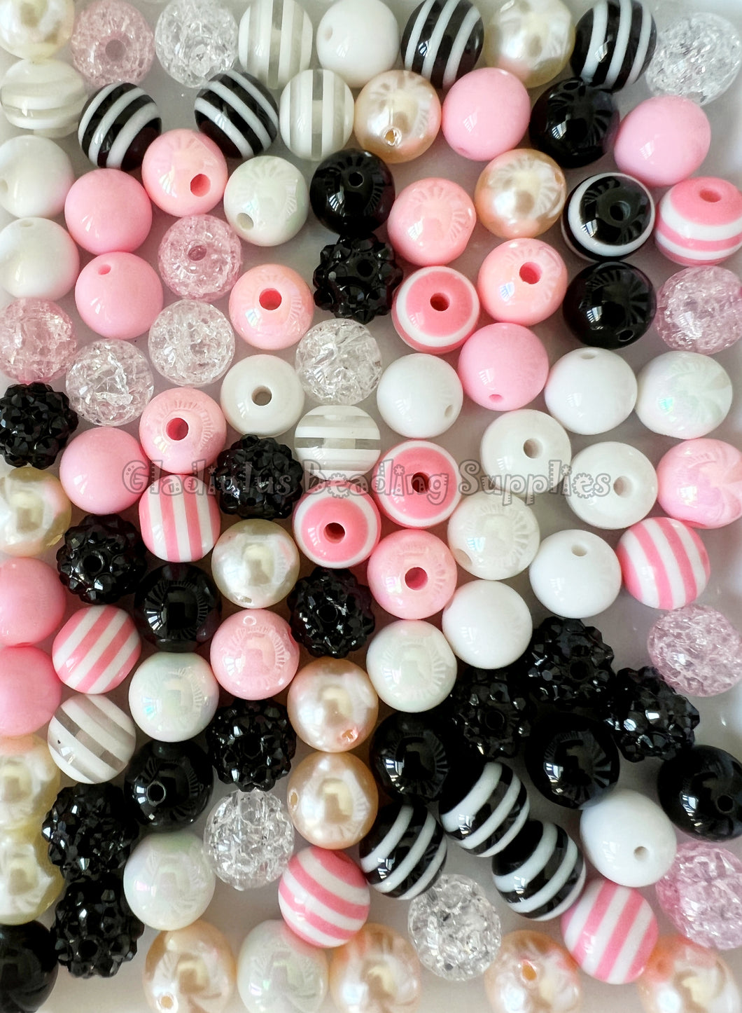 100qty 12mm Pink/Black/White Mixed Beads - Acrylic Mixed Beads - Bubblegum Beads - Chunky Beads #1225