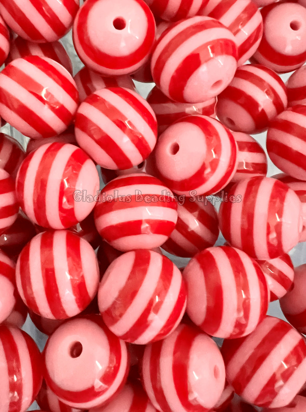 20mm Pink/Red Striped Acrylic Beads - Chucky Bubblegum Beads - Acrylic Gumball Beads