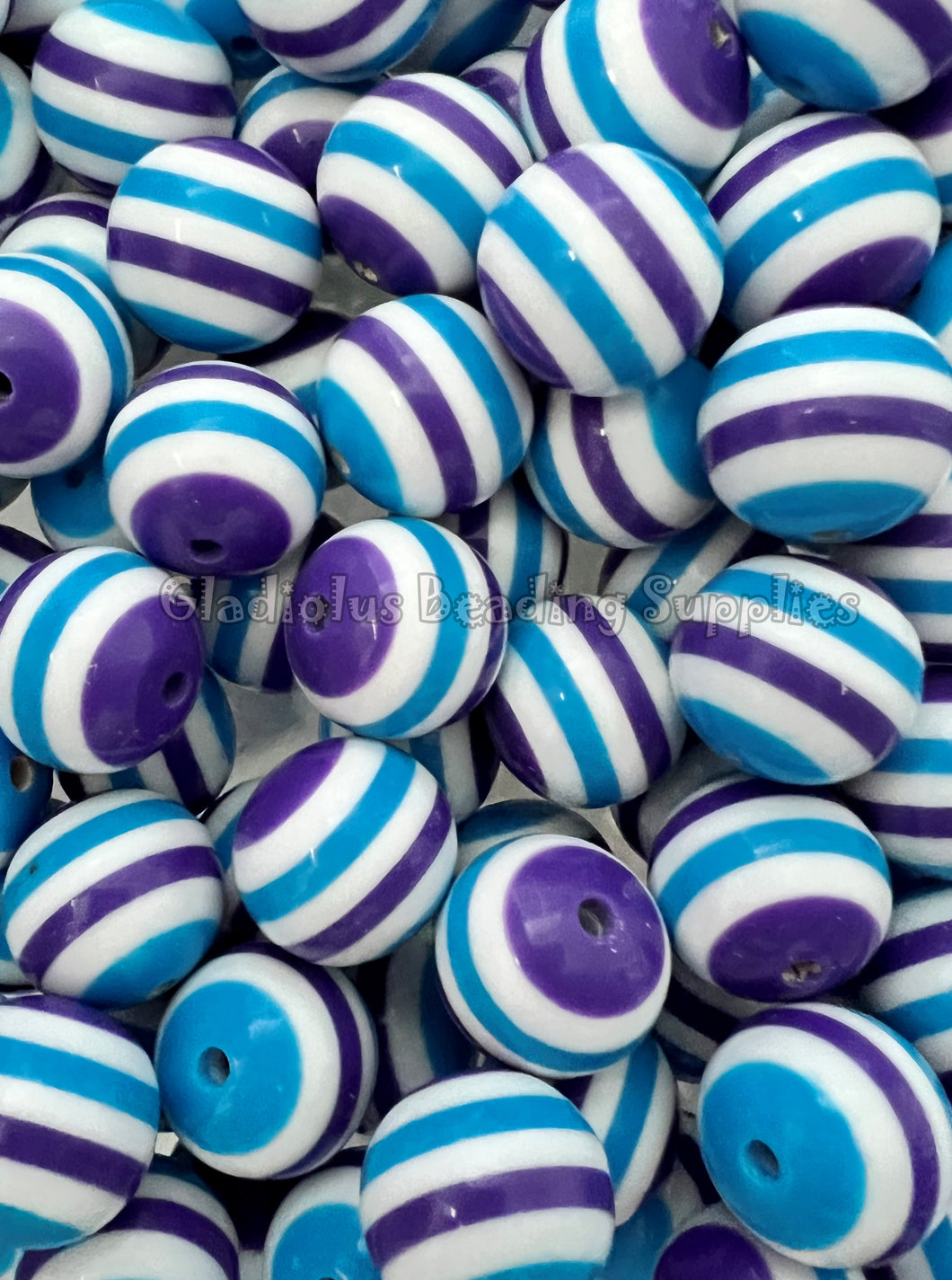 20mm Purple/Blue Striped Acrylic Beads - Chucky Bubblegum Beads - Acrylic Gumball Beads