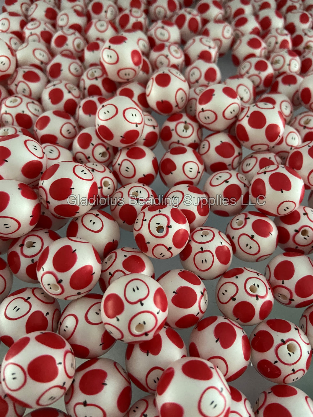 20mm Apple Matte Print - White Acrylic Matter Beads - Bubblegum Beads - Chunky Beads