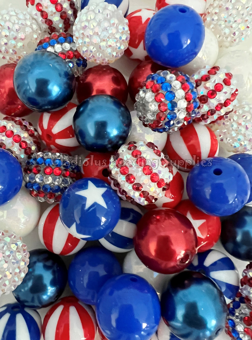 50 Qty 20mm White/Red/Blue #2 Mixed Beads - Acrylic Mixed Beads - Chunky Beads #140