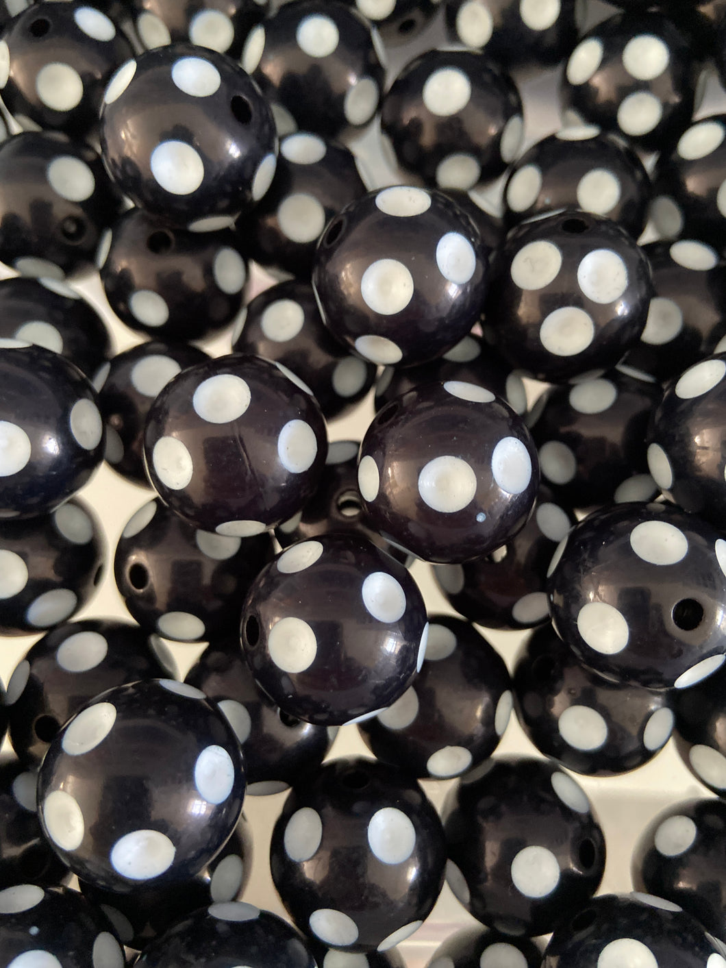 20mm Black Polka Acrylic Beads - Chucky Bubblegum Beads - Acrylic Gumball Beads