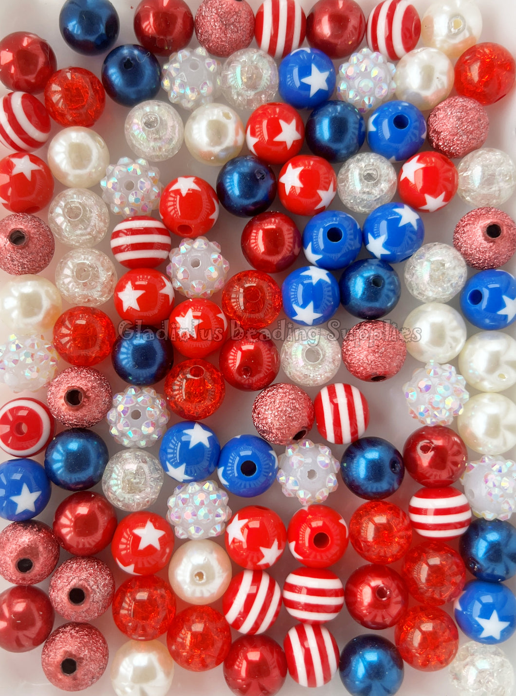 100qty 12mm Red/Blue/White #1 Mixed Beads - Acrylic Mixed Beads - Bubblegum Beads - Chunky Beads #1210