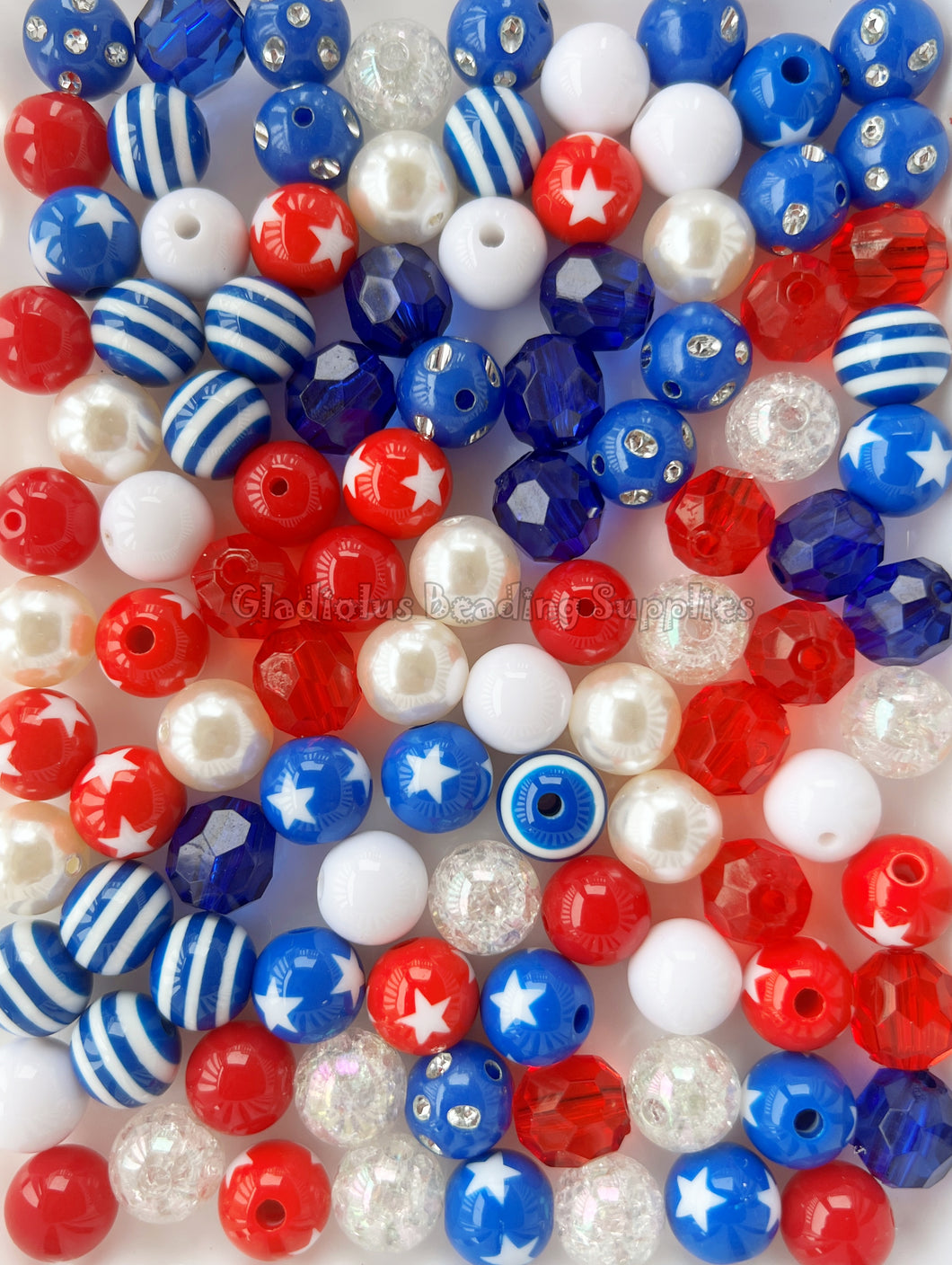 100qty 12mm Red/Blue/White #3 Mixed Beads - Acrylic Mixed Beads - Bubblegum Beads - Chunky Beads #1212